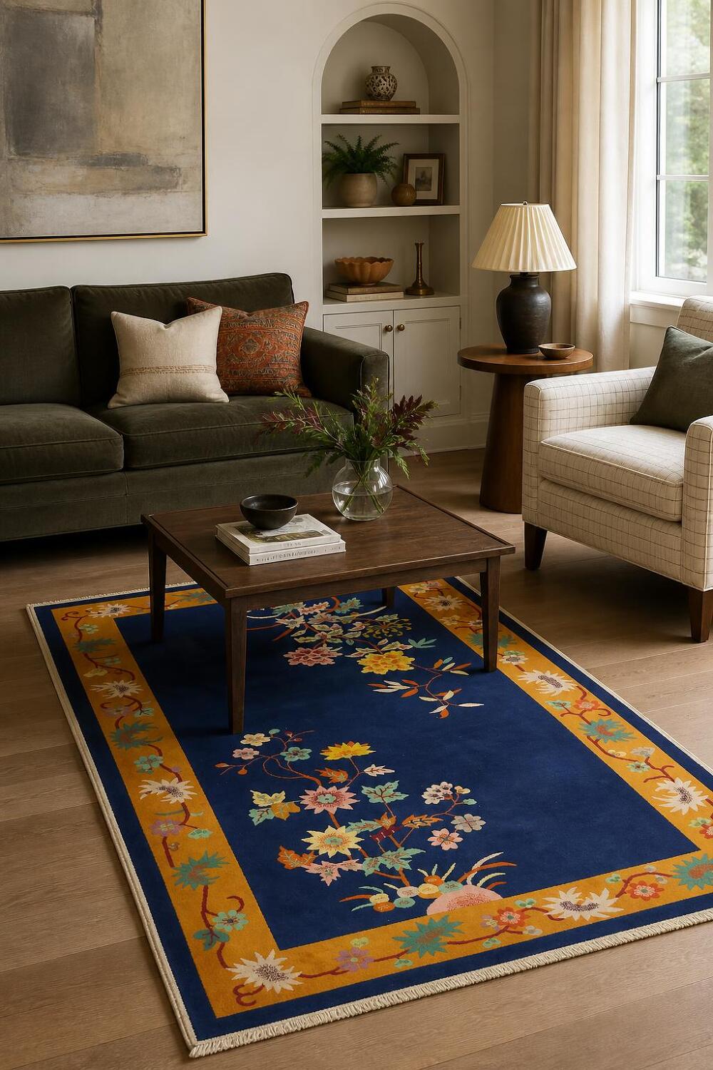 Blue Art Deco Oriental Wool Rug 4x7 | Rug Source