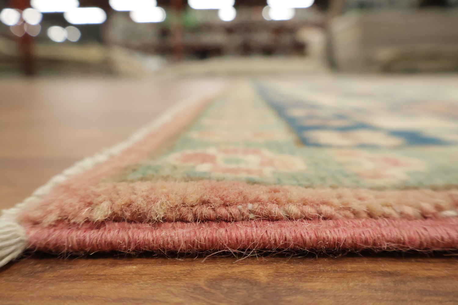 Traditional Kazak Geometric Rug in Soft Peach Terracotta and Blue Shades 8'x11'