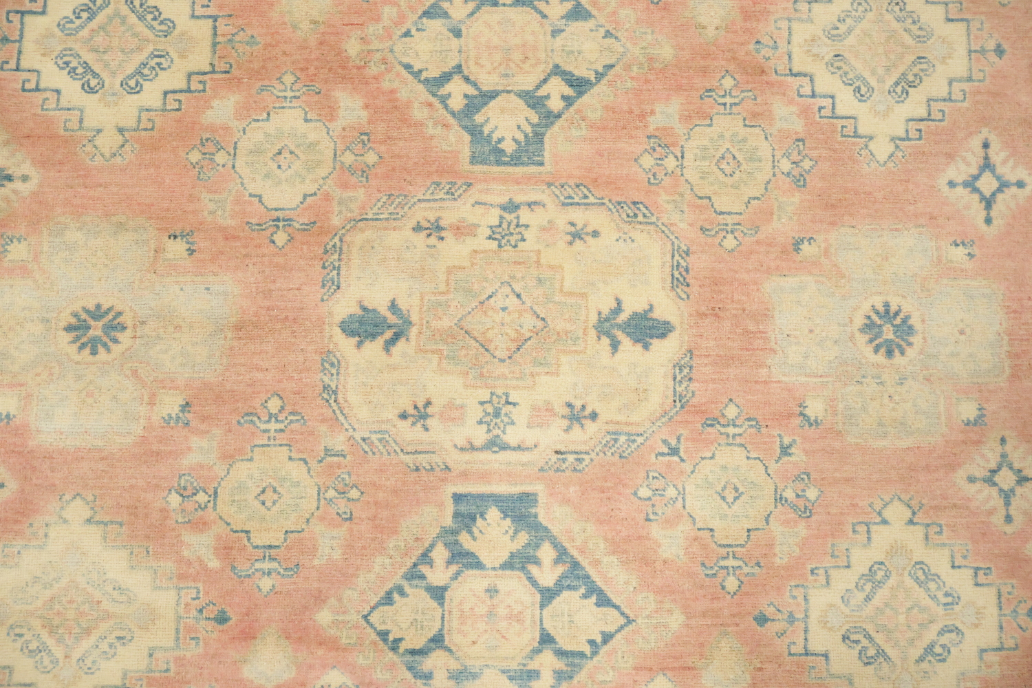 Traditional Salmon Red Kazak Geometric Area Rug in Warm and Subtle Tones 8'x10'