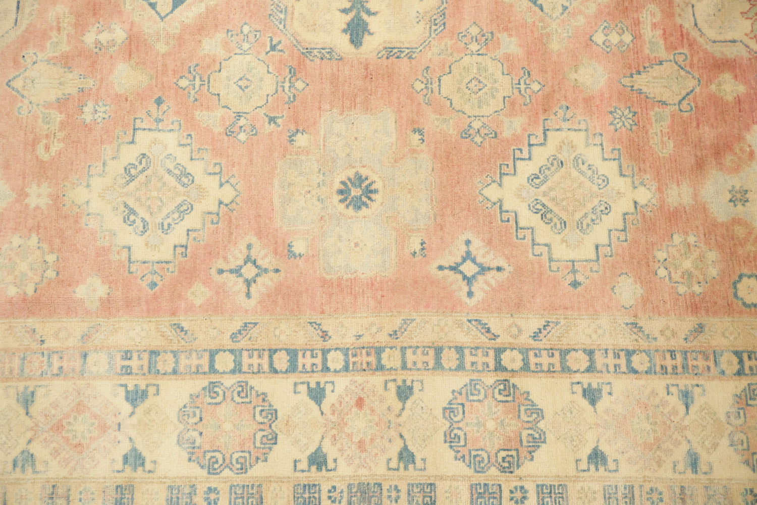 Traditional Salmon Red Kazak Geometric Area Rug in Warm and Subtle Tones 8'x10'