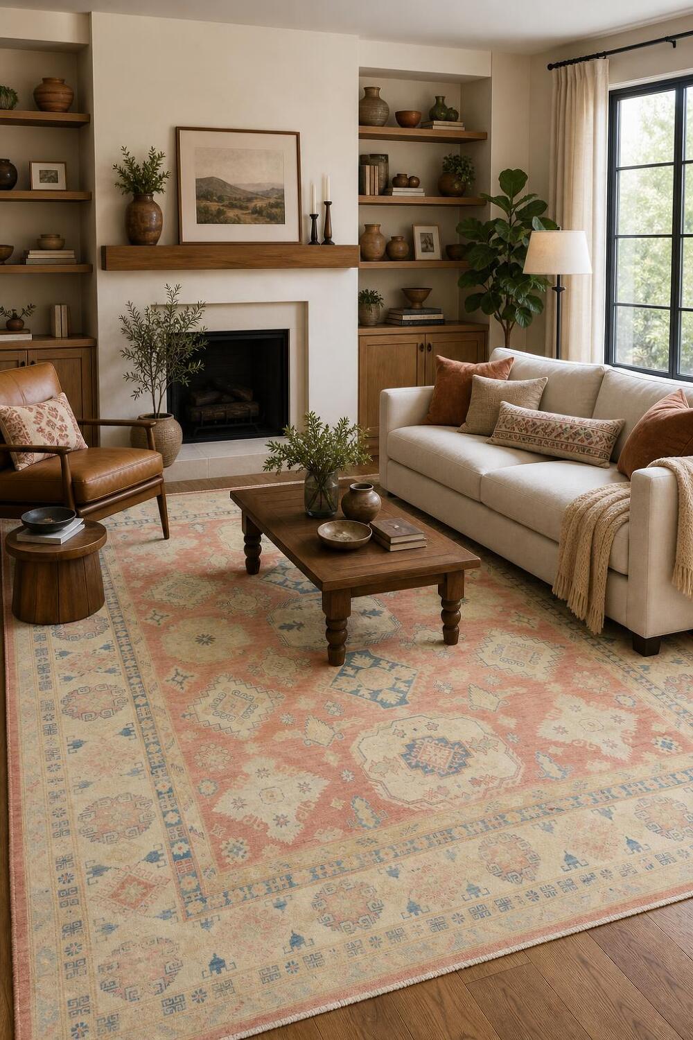 Traditional Salmon Red Kazak Geometric Area Rug in Warm and Subtle Tones 8'x10'