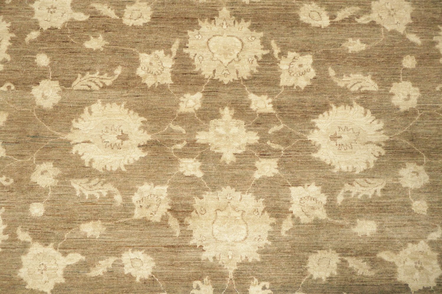 Beige and Brown Traditional Floral Oushak Turkish Wool Rug 8'x11'