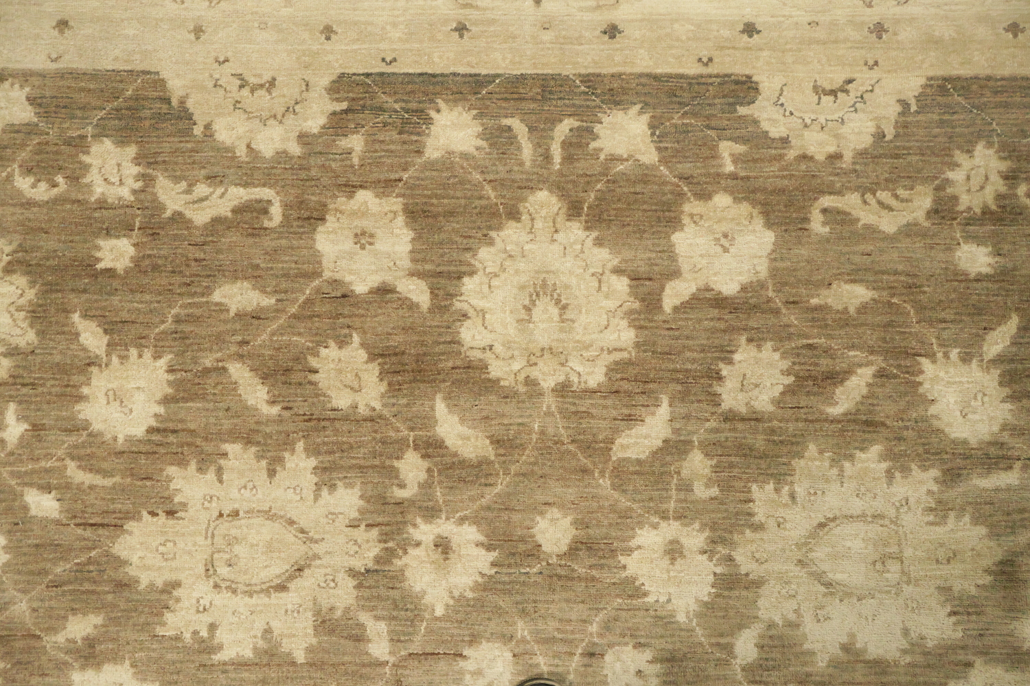 Beige and Brown Traditional Floral Oushak Turkish Wool Rug 8'x11'