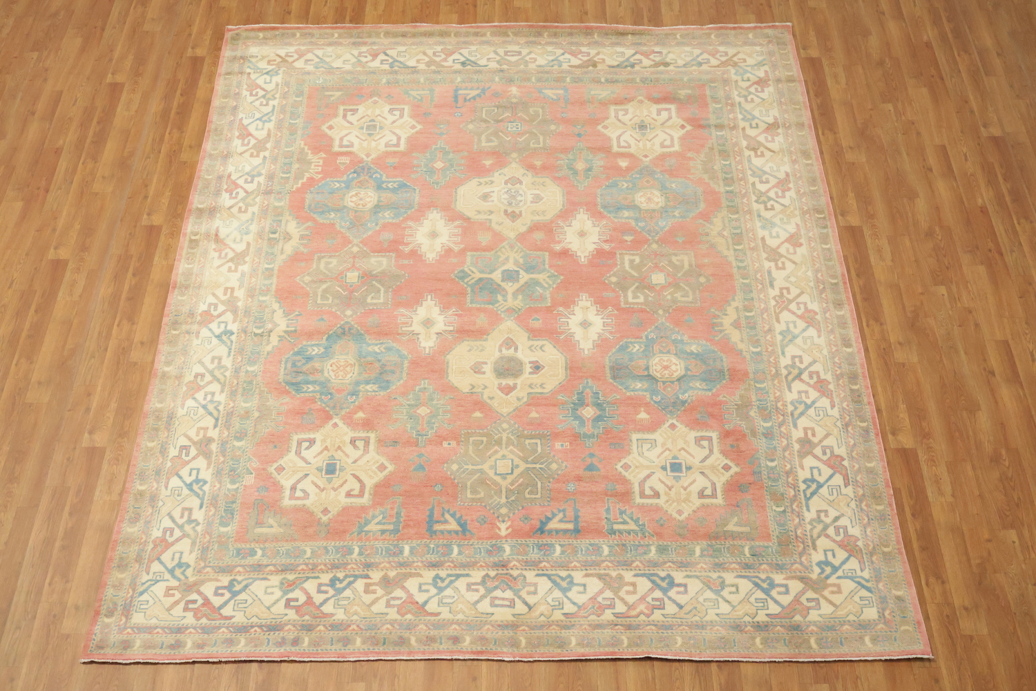 Muted Red Kazak Vintage-Inspired Area Rug with Soft Pastel Hues 8'x10'