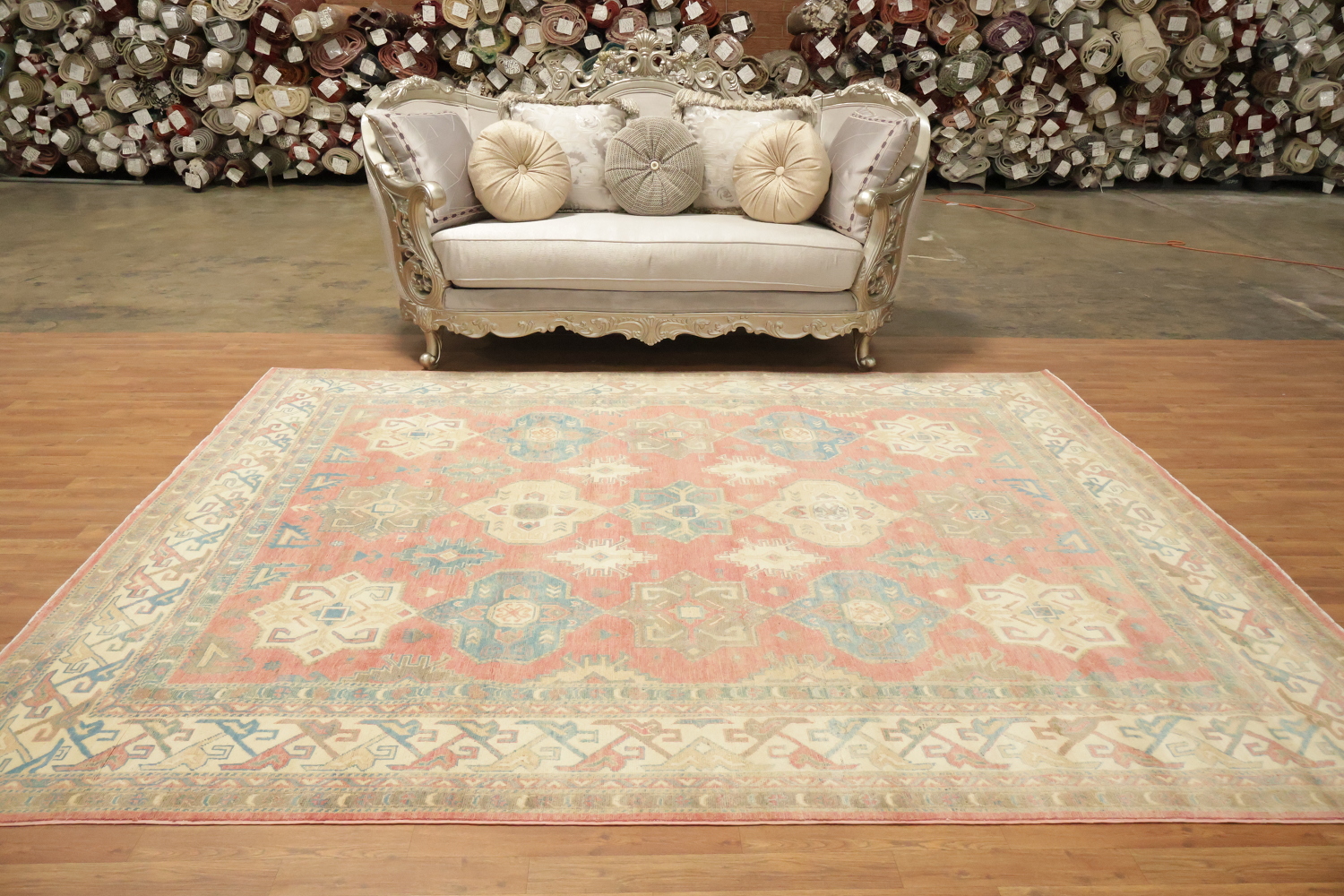 Muted Red Kazak Vintage-Inspired Area Rug with Soft Pastel Hues 8'x10'