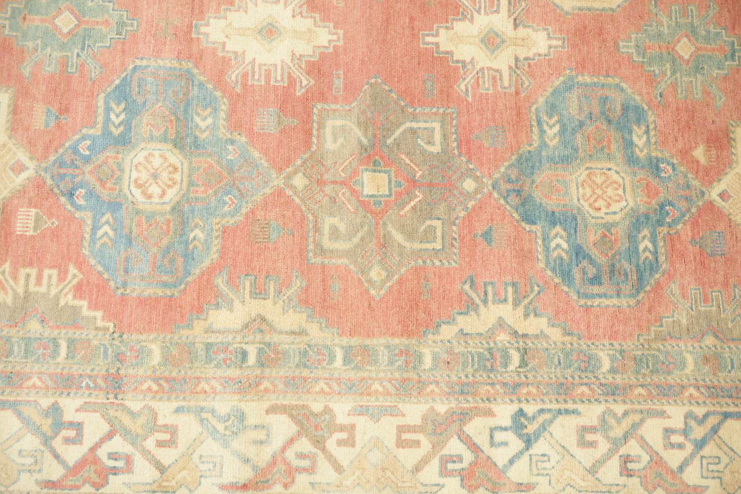 Muted Red Kazak Vintage-Inspired Area Rug with Soft Pastel Hues 8'x10'