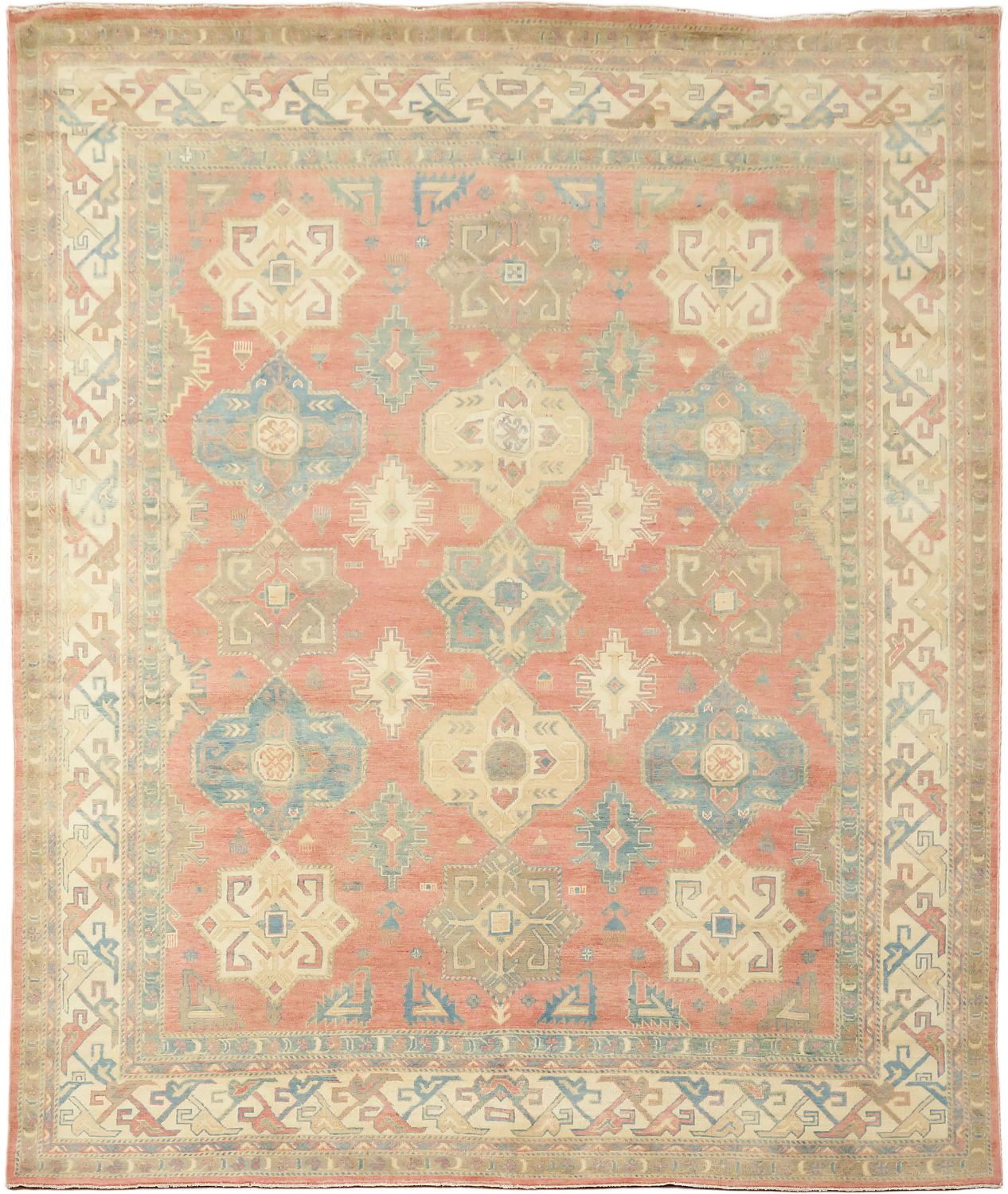 Muted Red Kazak Vintage-Inspired Area Rug with Soft Pastel Hues 8'x10'