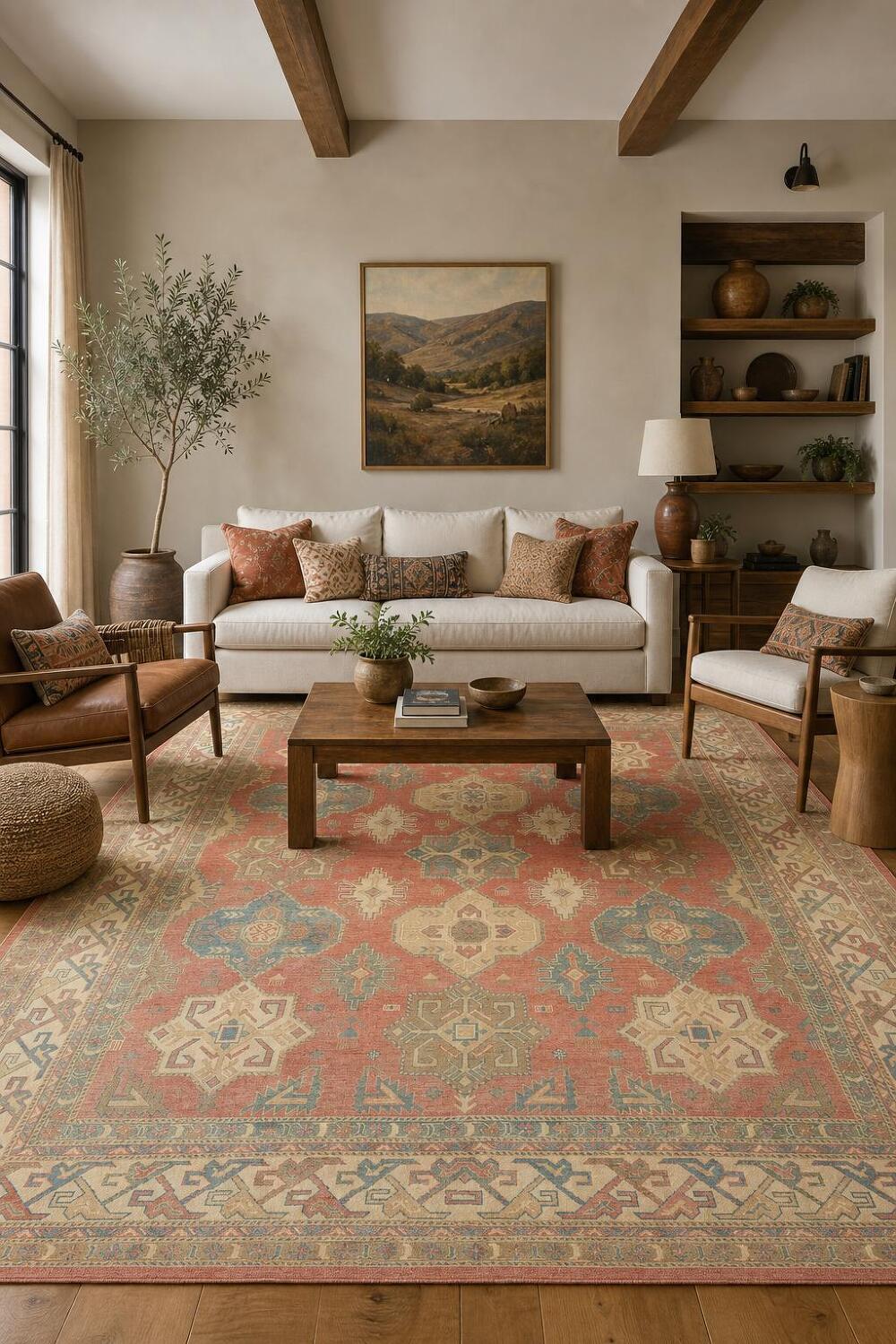 Muted Red Kazak Vintage-Inspired Area Rug with Soft Pastel Hues 8'x10'