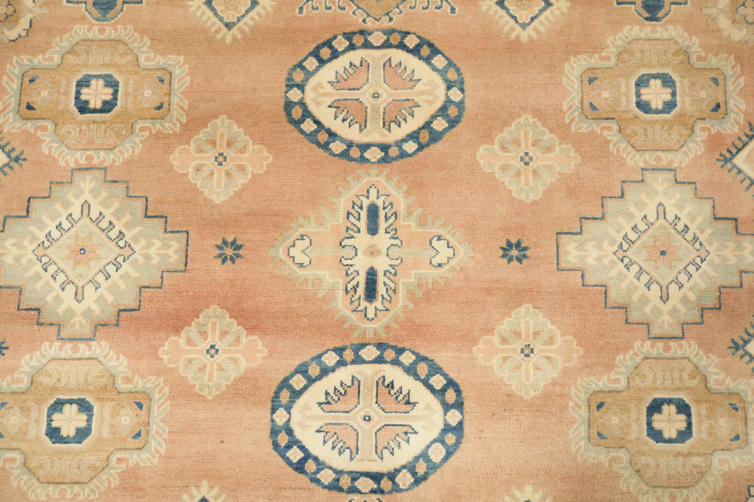 Neutral Toned Peach Terracotta Kazak Area Rug with Intricate Blue Detailing 8x10