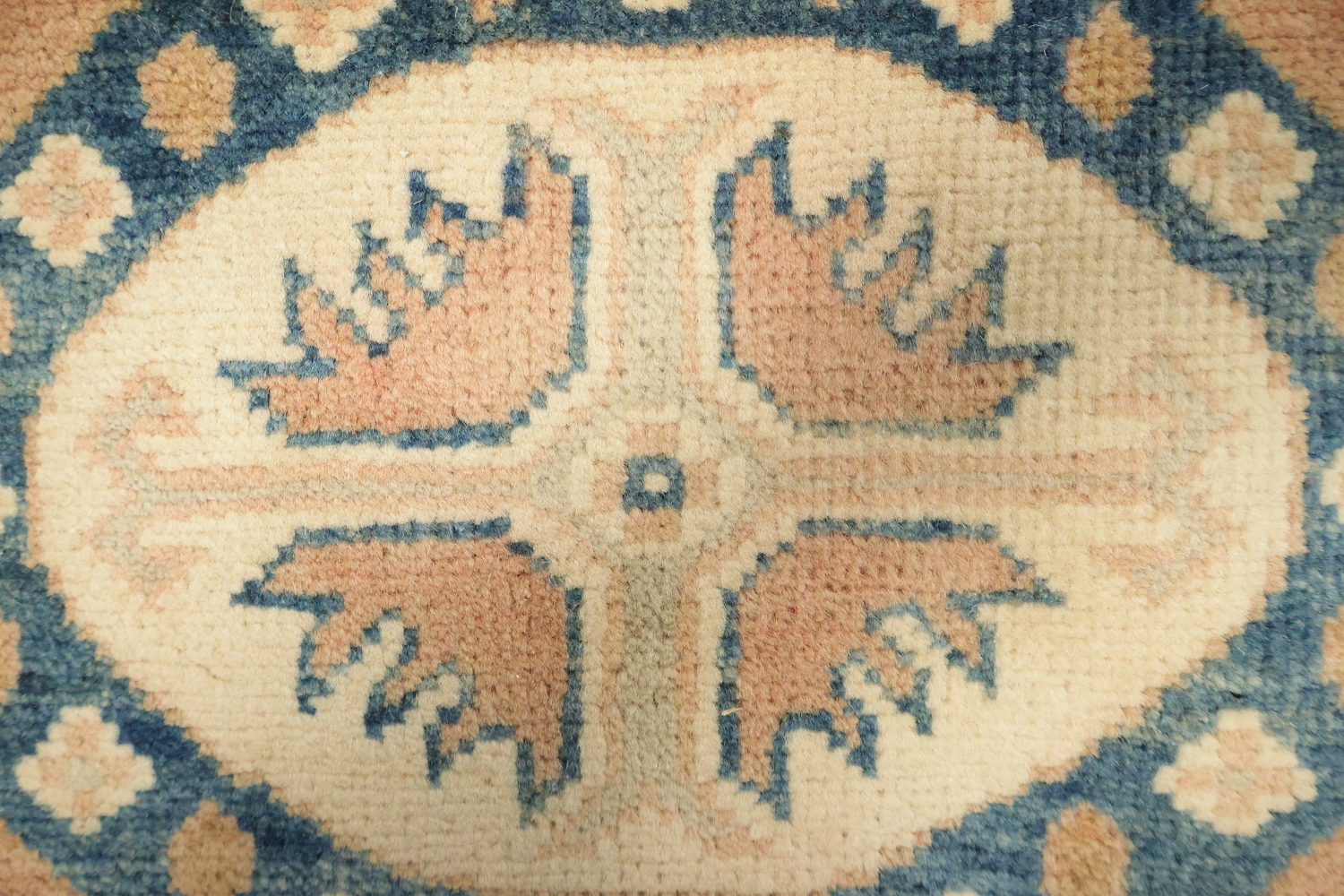 Neutral Toned Peach Terracotta Kazak Area Rug with Intricate Blue Detailing 8x10