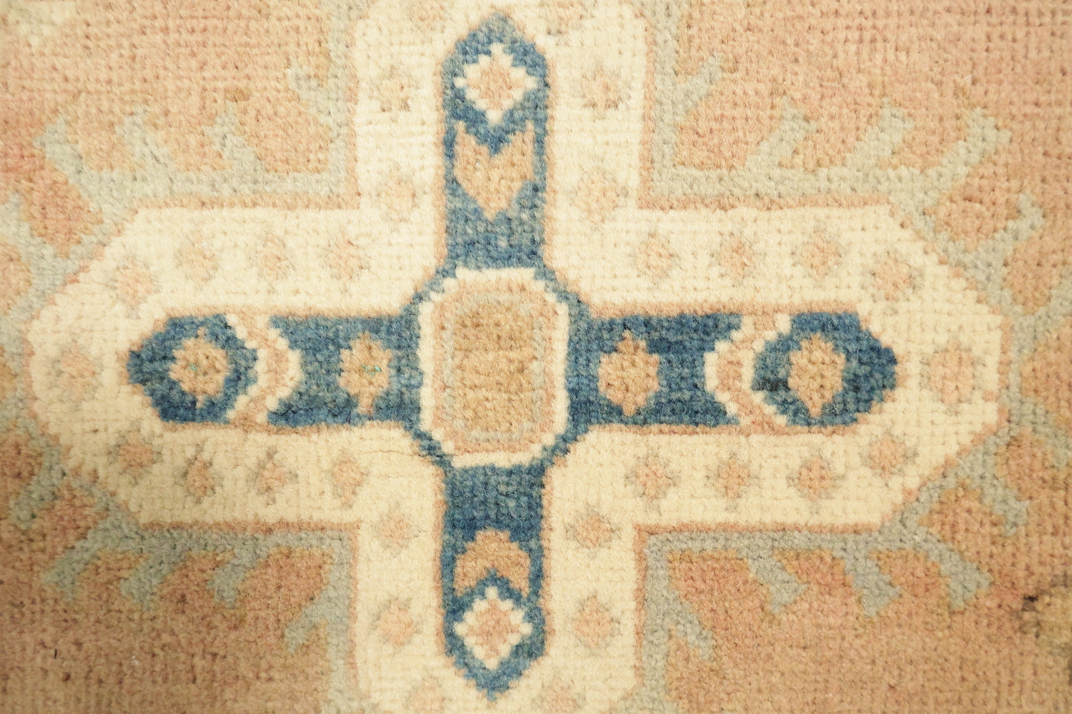 Neutral Toned Peach Terracotta Kazak Area Rug with Intricate Blue Detailing 8x10