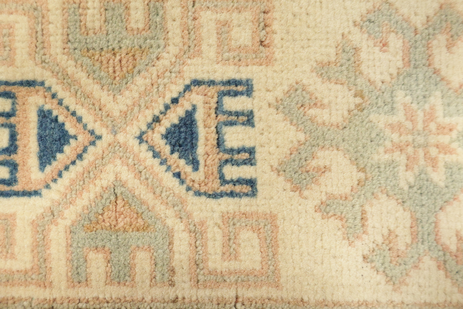 Neutral Toned Peach Terracotta Kazak Area Rug with Intricate Blue Detailing 8x10