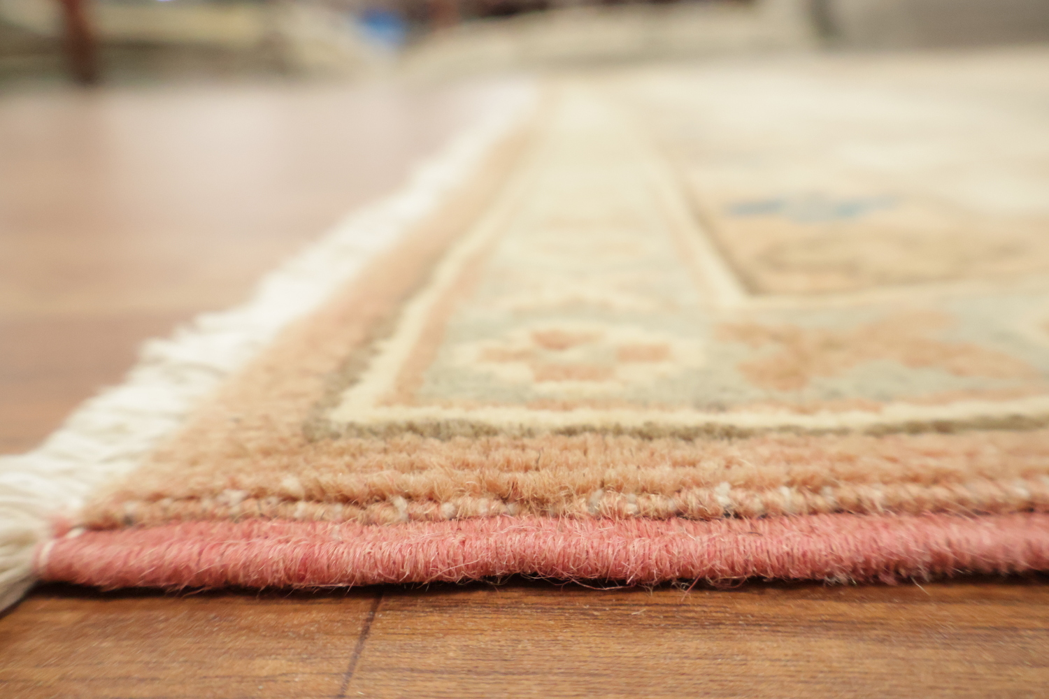 Neutral Toned Peach Terracotta Kazak Area Rug with Intricate Blue Detailing 8x10