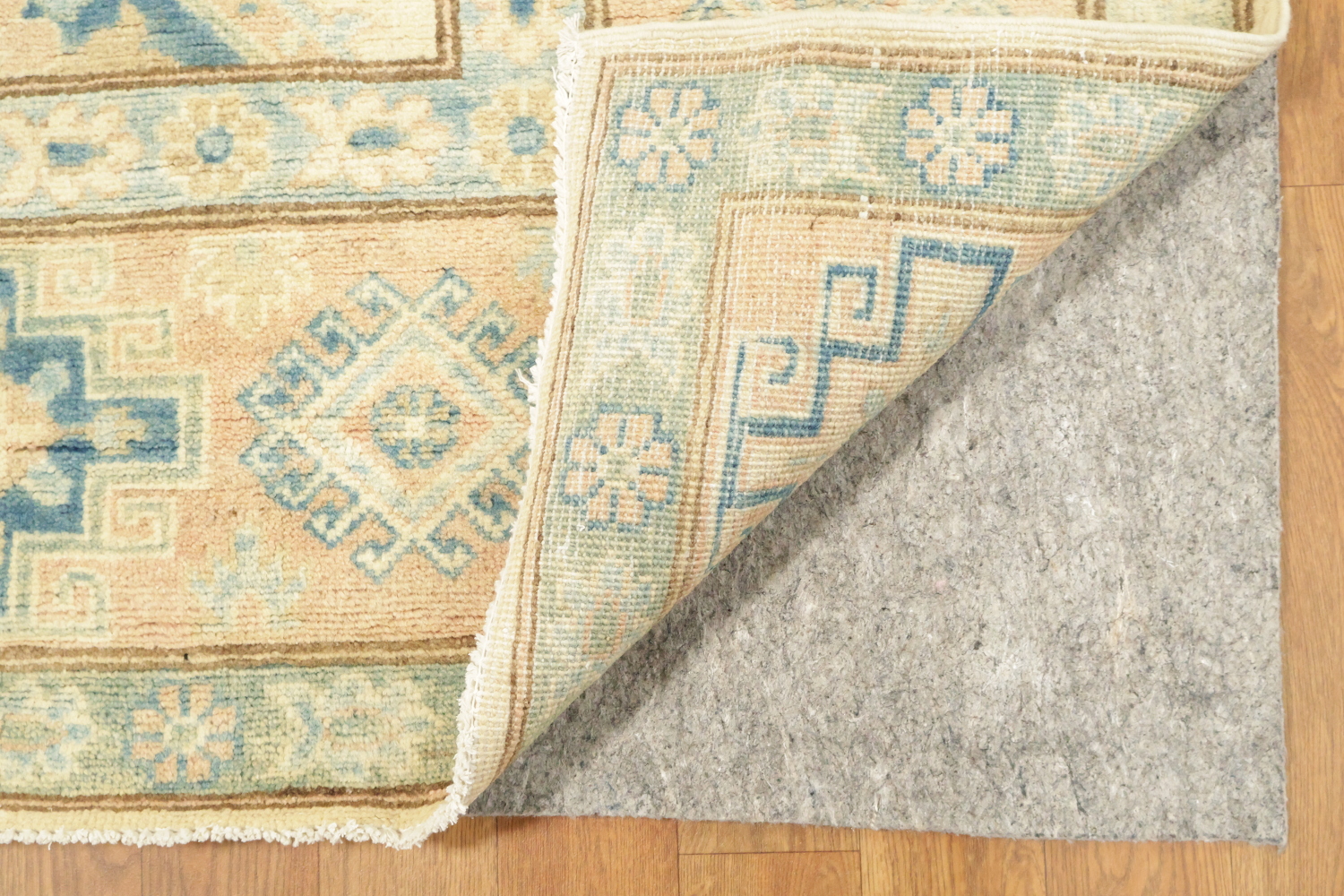Exquisite Ivory and Blue Kazak Geometric Rug 7'x10'