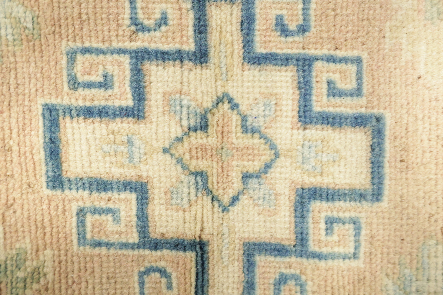 Exquisite Ivory and Blue Kazak Geometric Rug 7'x10'