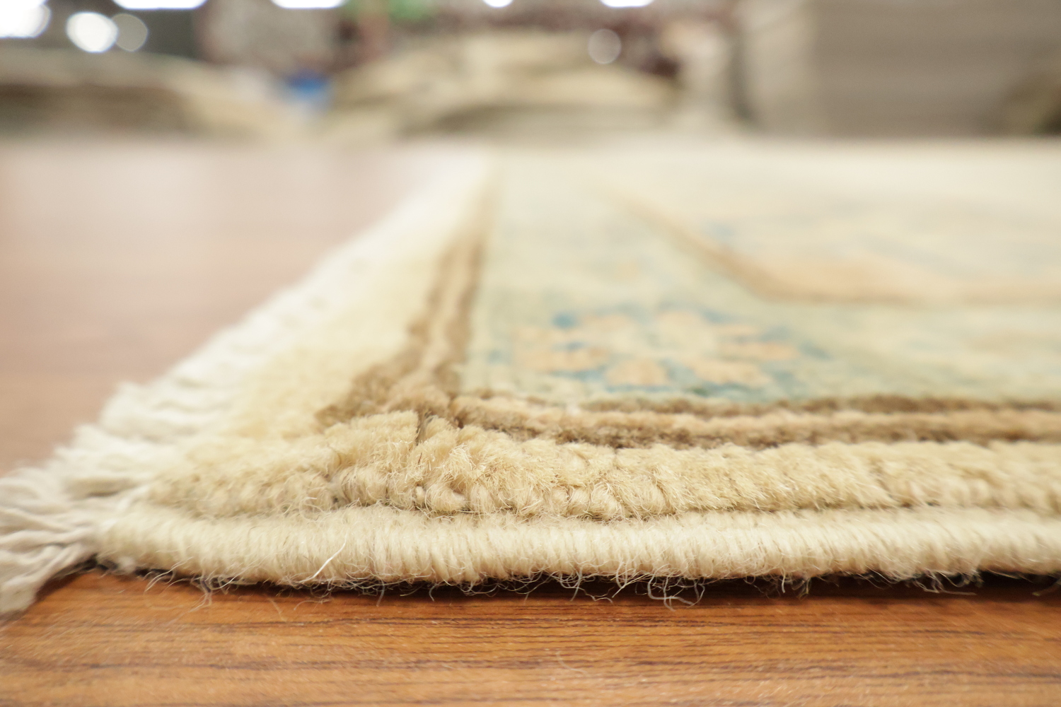 Exquisite Ivory and Blue Kazak Geometric Rug 7'x10'