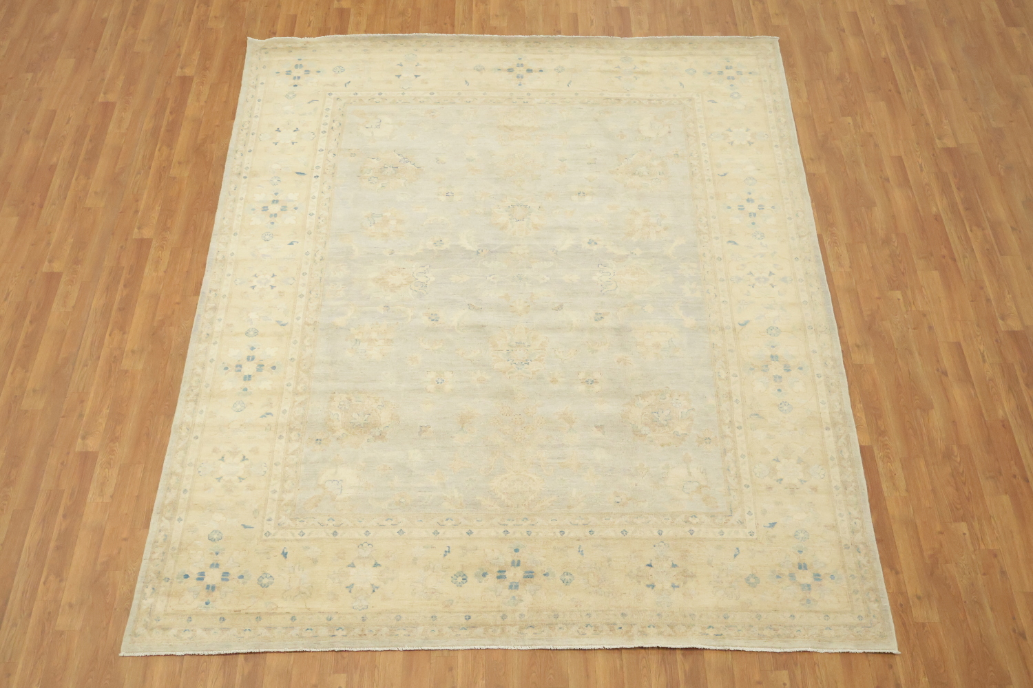Elegant Muted Light Blue and Beige Traditional Kazak Rug 8'x10'