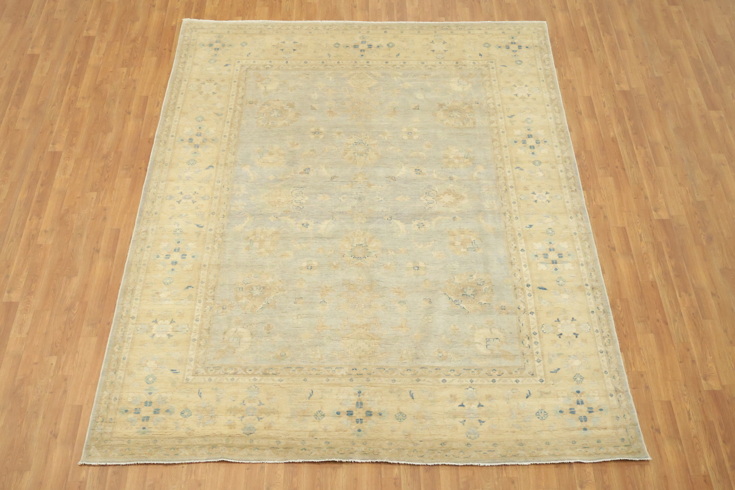 Elegant Muted Light Blue and Beige Traditional Kazak Rug 8'x10'