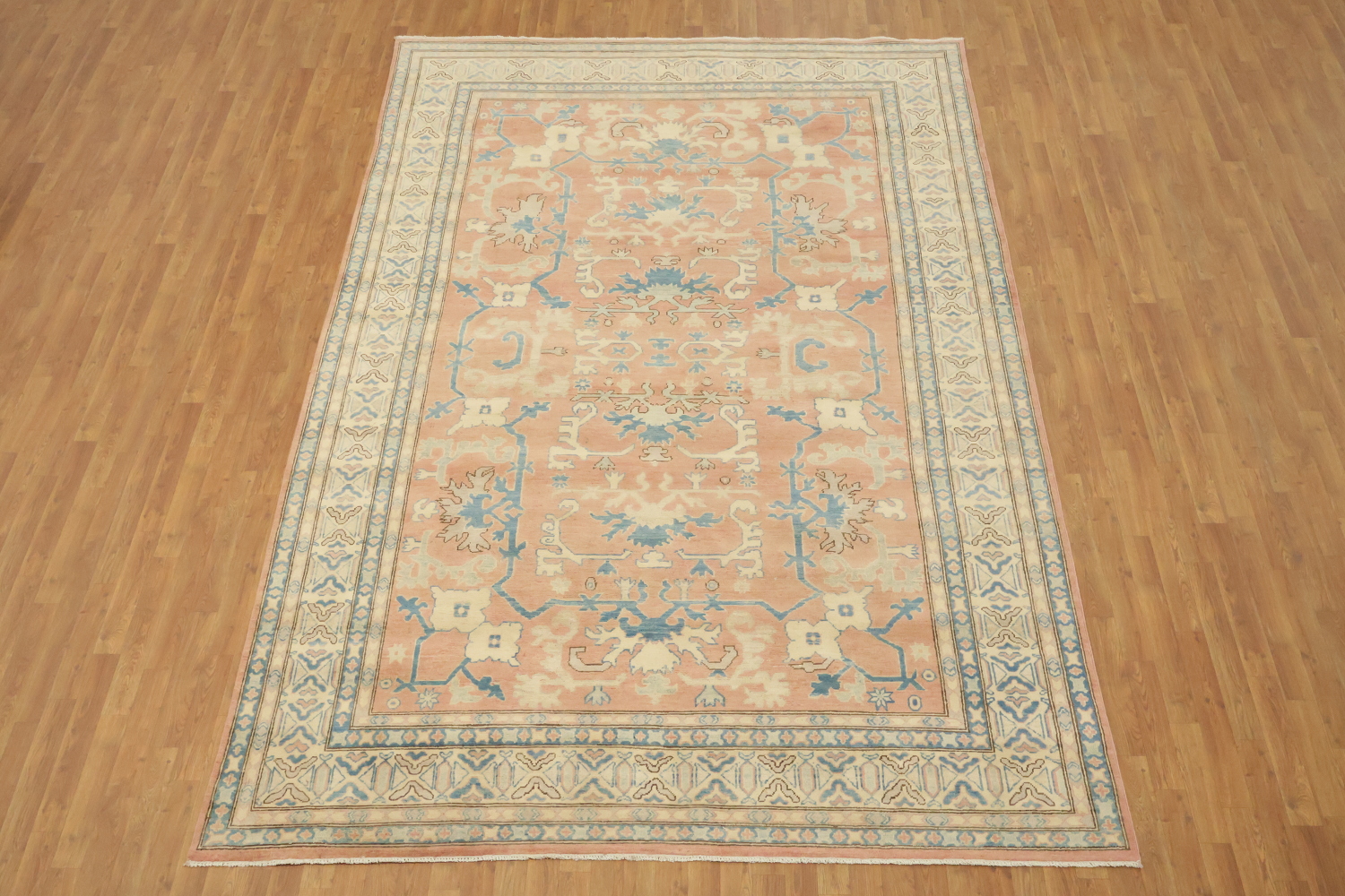 Elegant Kazak Peach Terracotta and Blue Area Rug  8'x13'
