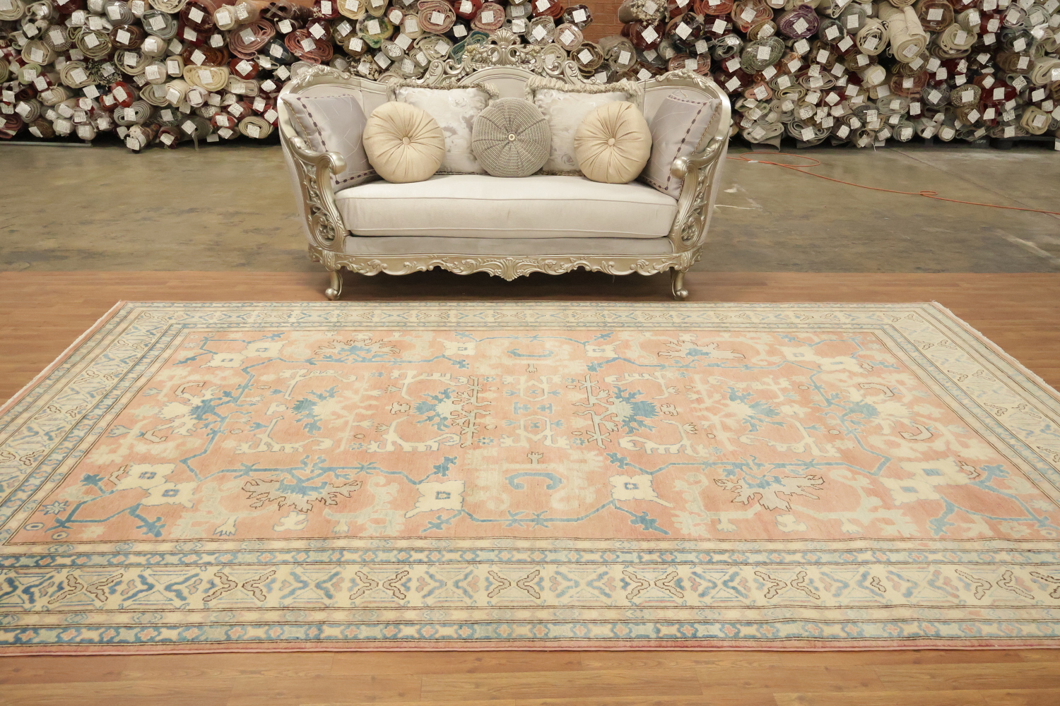 Elegant Kazak Peach Terracotta and Blue Area Rug  8'x13'
