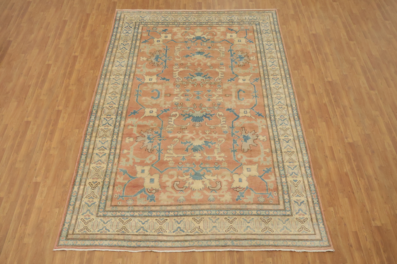 Elegant Kazak Peach Terracotta and Blue Area Rug  8'x13'