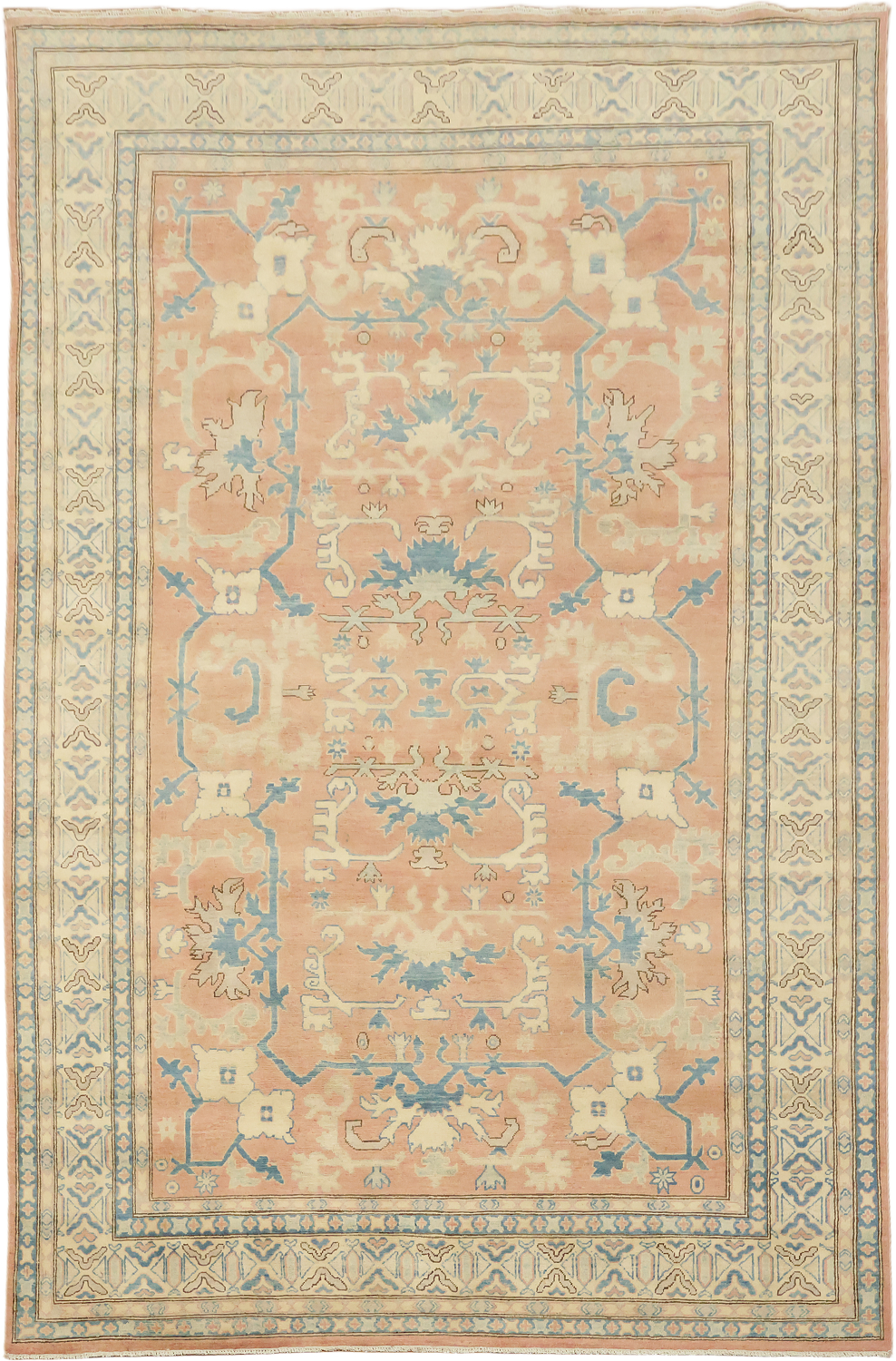 Elegant Kazak Peach Terracotta and Blue Area Rug  8'x13'