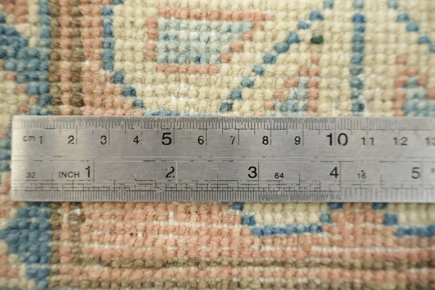 Elegant Cream and Salmon Border Kazak Geometric Rug with Subtle Pastel Hues 8'x10'