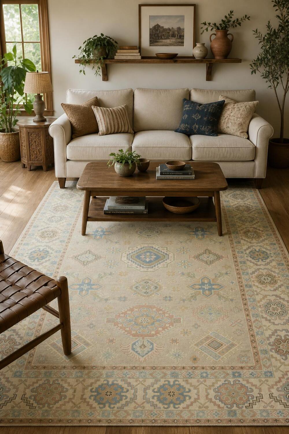 Traditional Light Grey Kazak Pakistani Rug with Delicate Blue and Orange Motifs 6'x9'