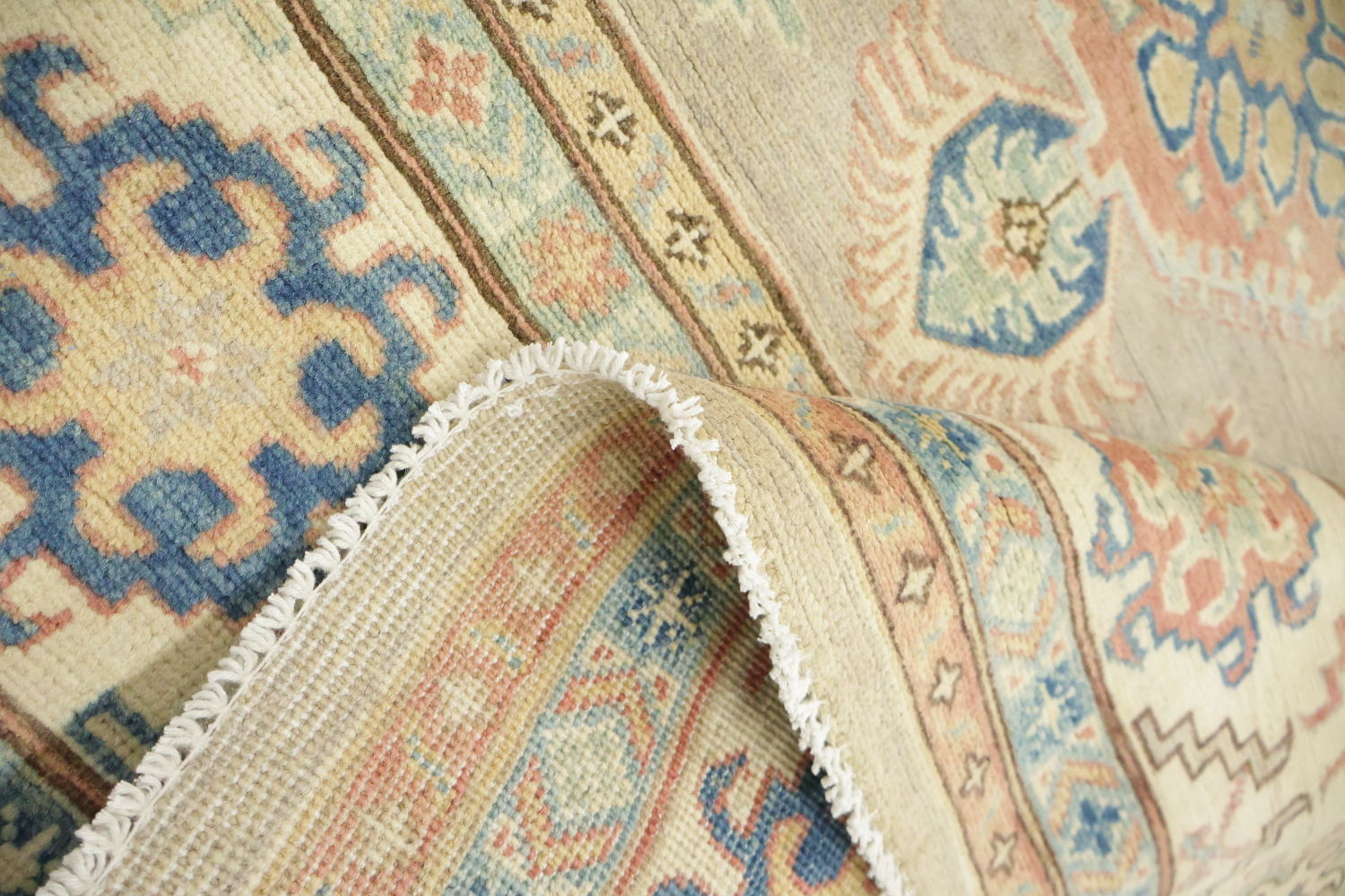 Classic Grey and Blue Kazak Pakistani Wool Rug 7'x10'