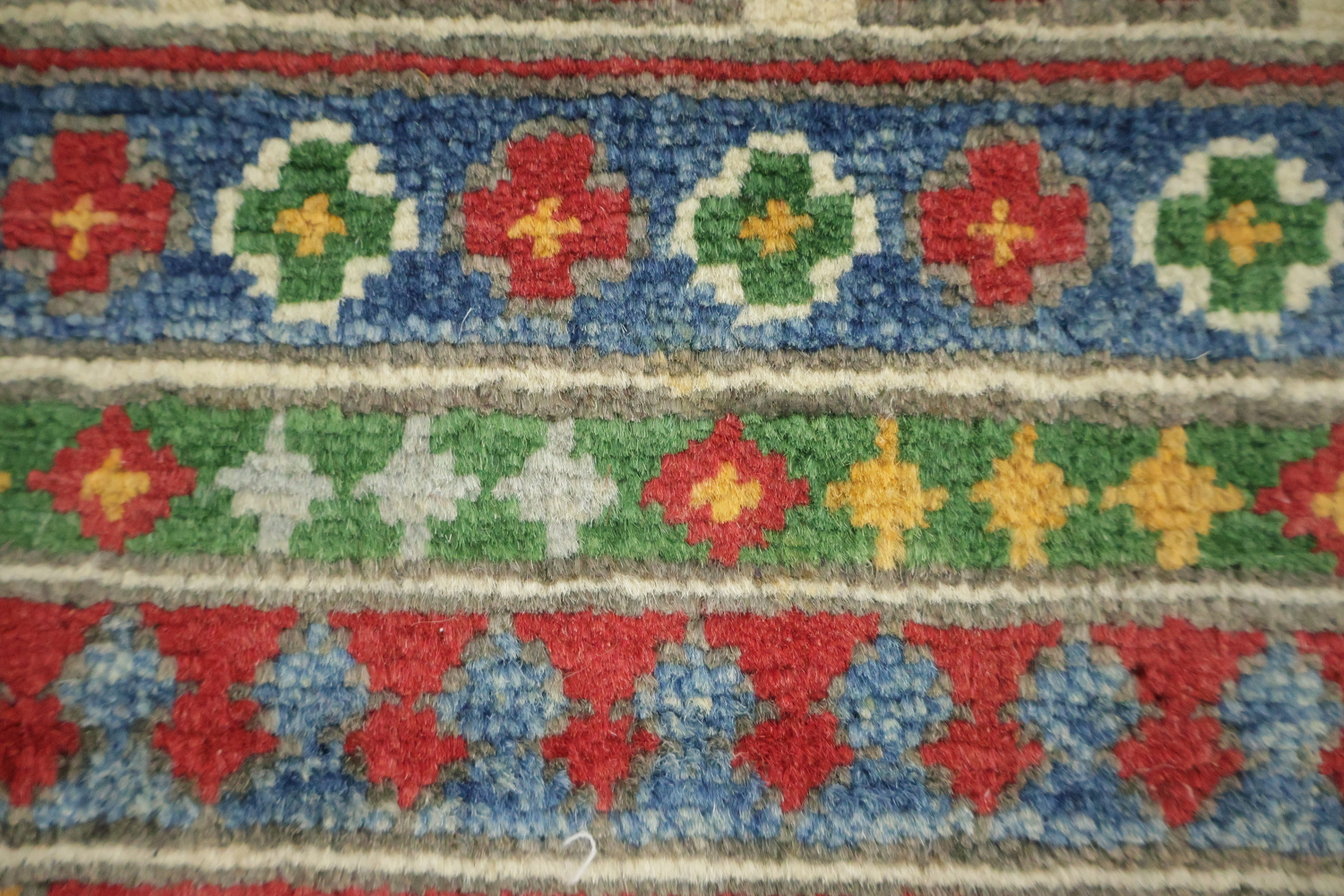 Vibrant Geometric Patterned Kazak Pakistani Hand-Knotted Rug 8'x10'