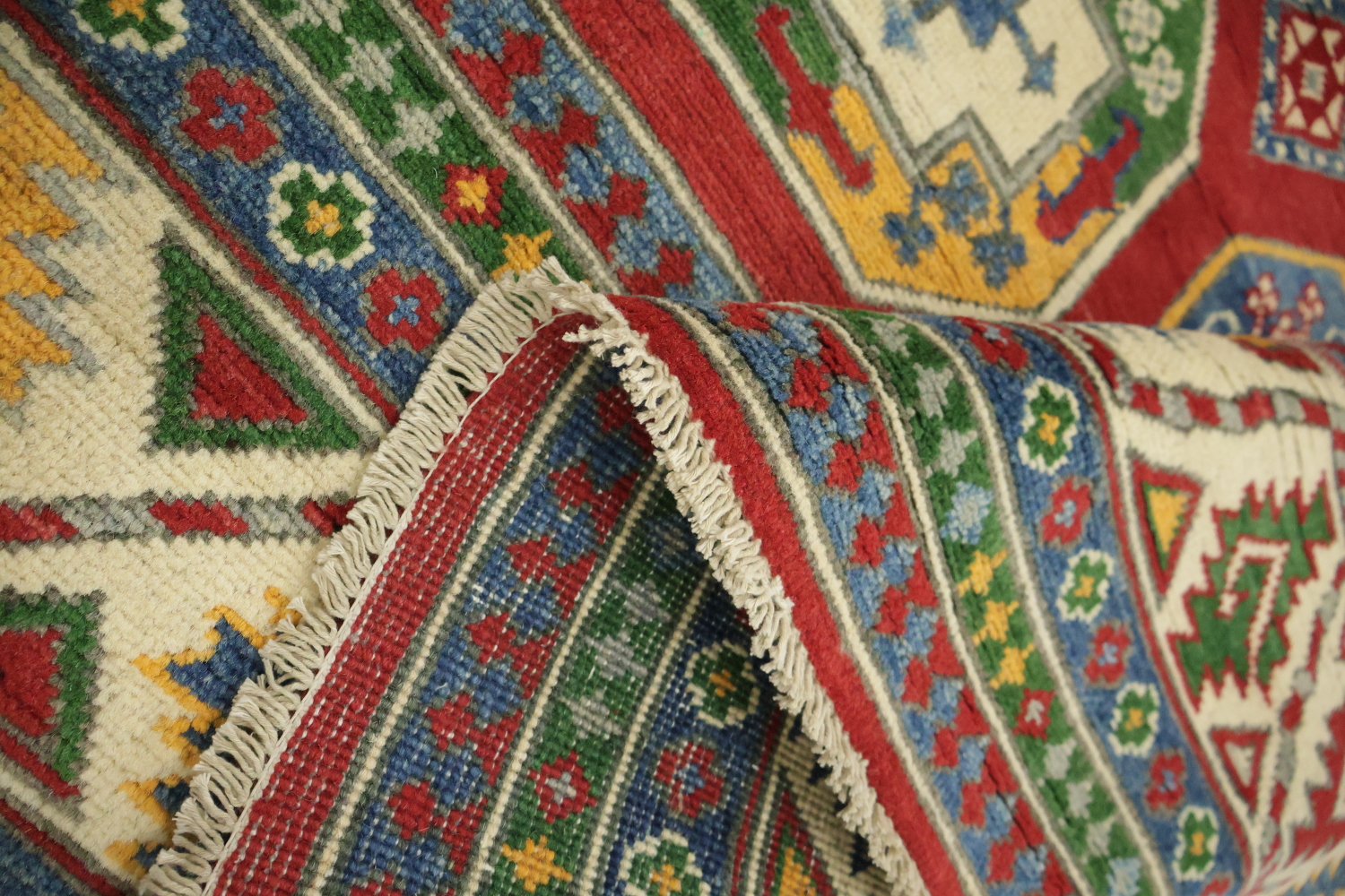 Vibrant Geometric Patterned Kazak Pakistani Hand-Knotted Rug 8'x10'