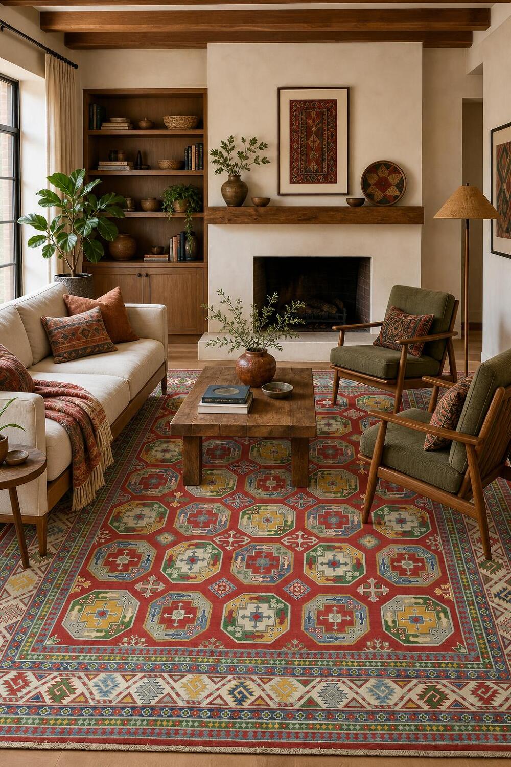 Vibrant Geometric Patterned Kazak Pakistani Hand-Knotted Rug 8'x10'