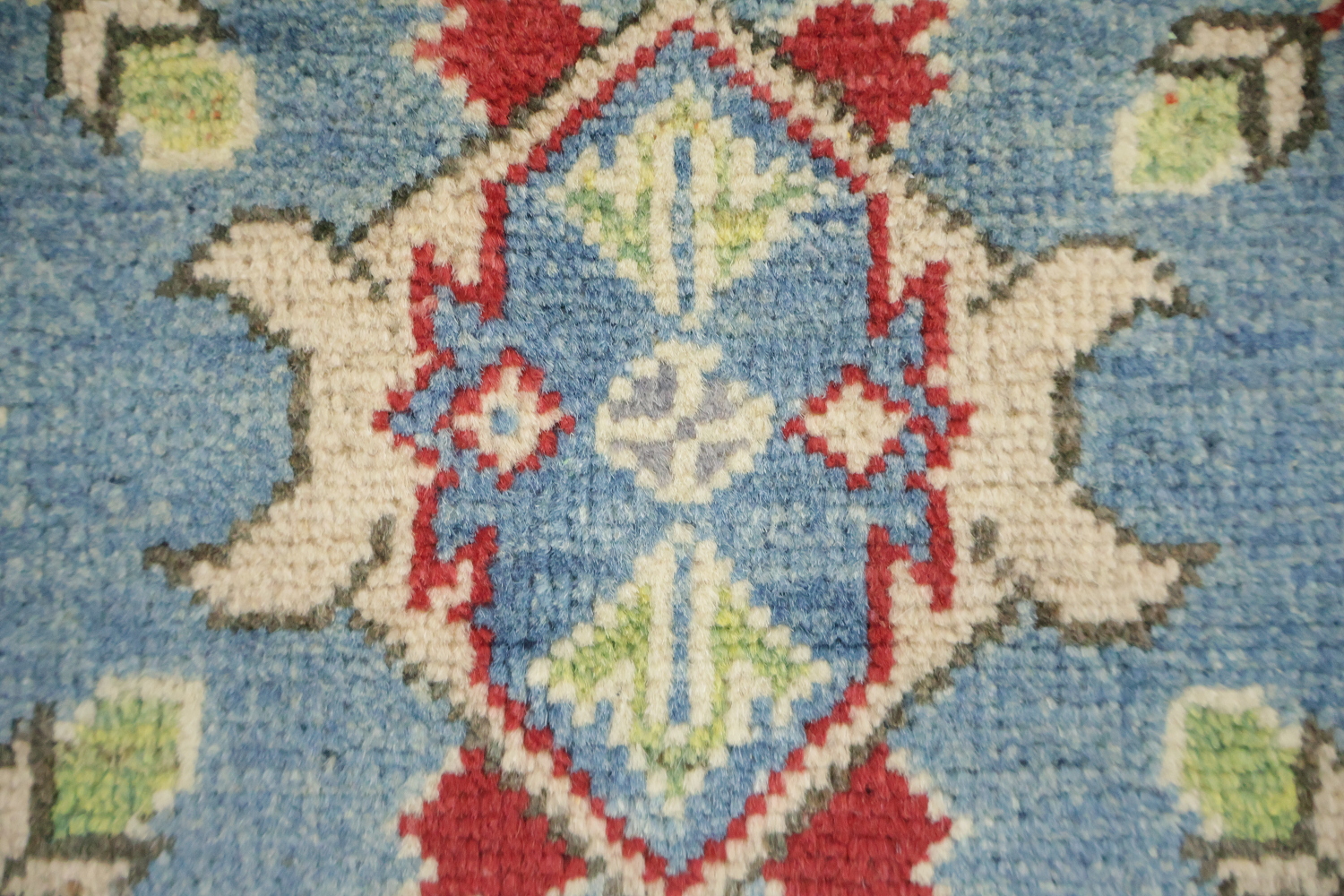 Red, Blue, and Ivory Geometric Pattern Kazak Pakistani Rug 8'x10'