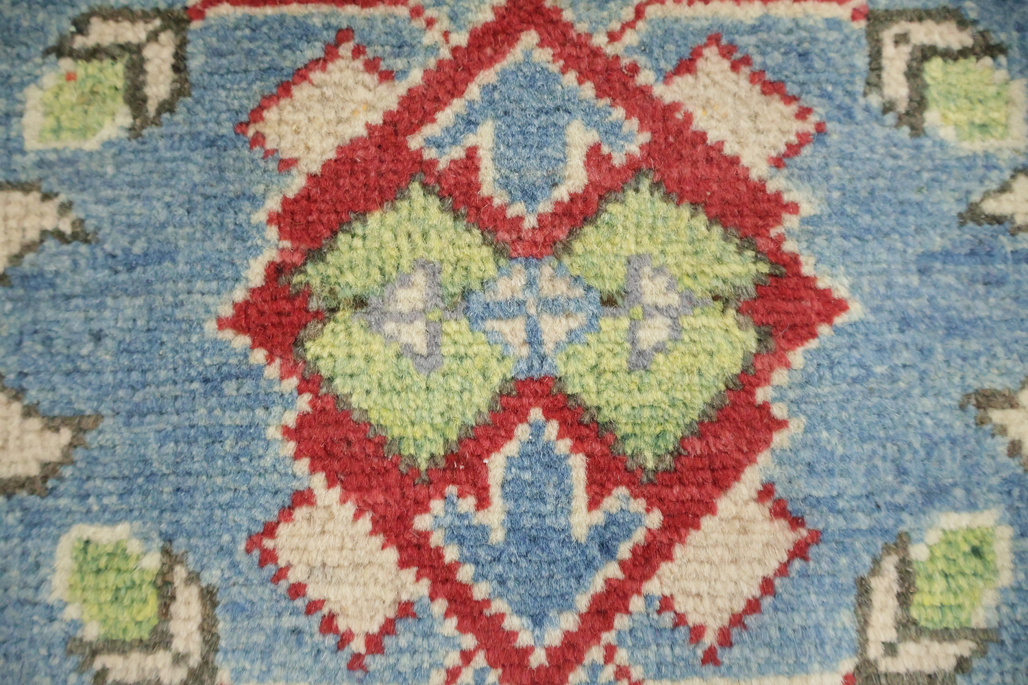 Red, Blue, and Ivory Geometric Pattern Kazak Pakistani Rug 8'x10'