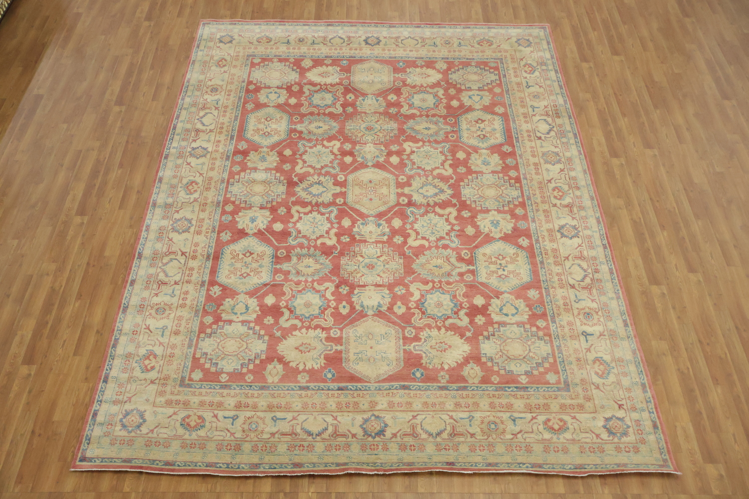 Persian Inspirations: Exquisite Geometry Red Kazak Area Rug 9'x12'