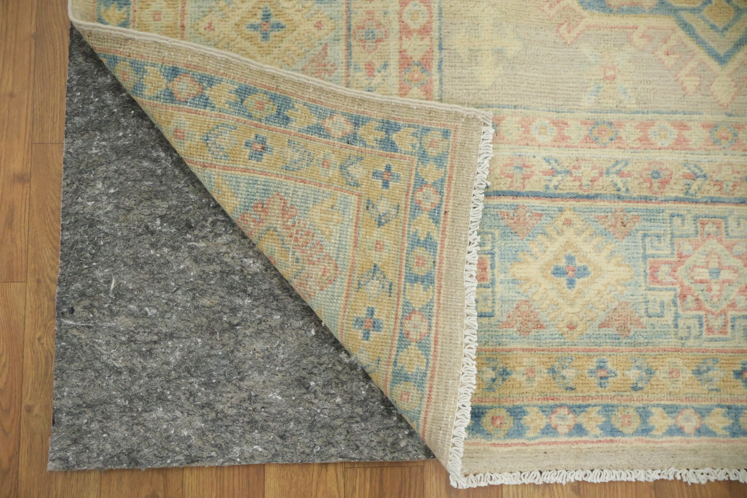 Luxuriate in Subtlety: Beige and Blue Classic Kazak Area Rug 9'x12'
