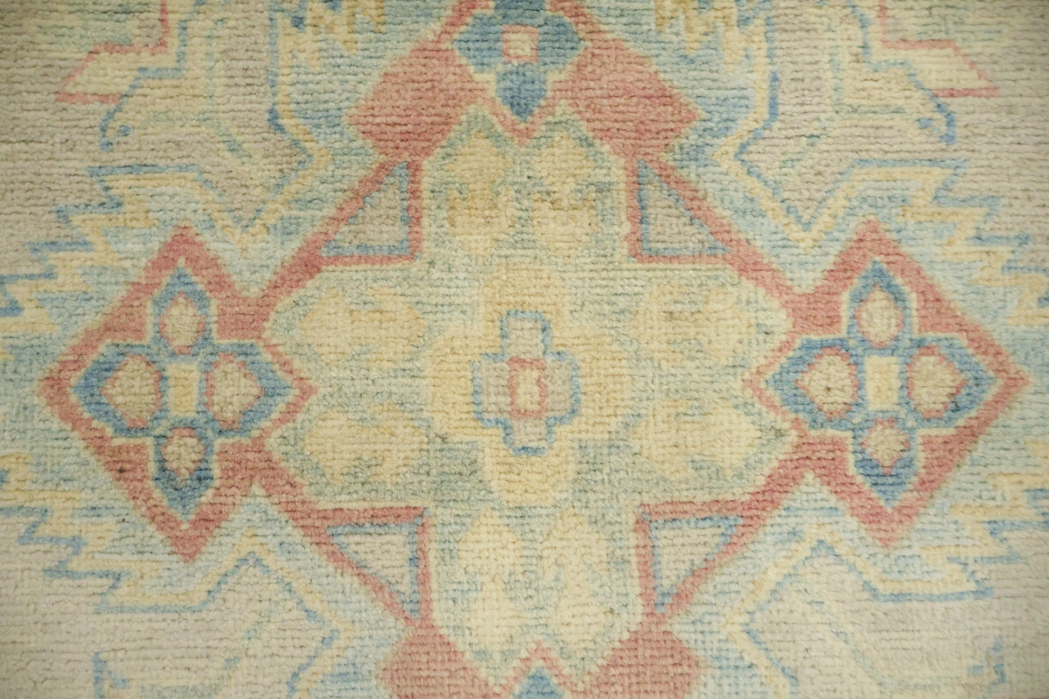 Luxuriate in Subtlety: Beige and Blue Classic Kazak Area Rug 9'x12'