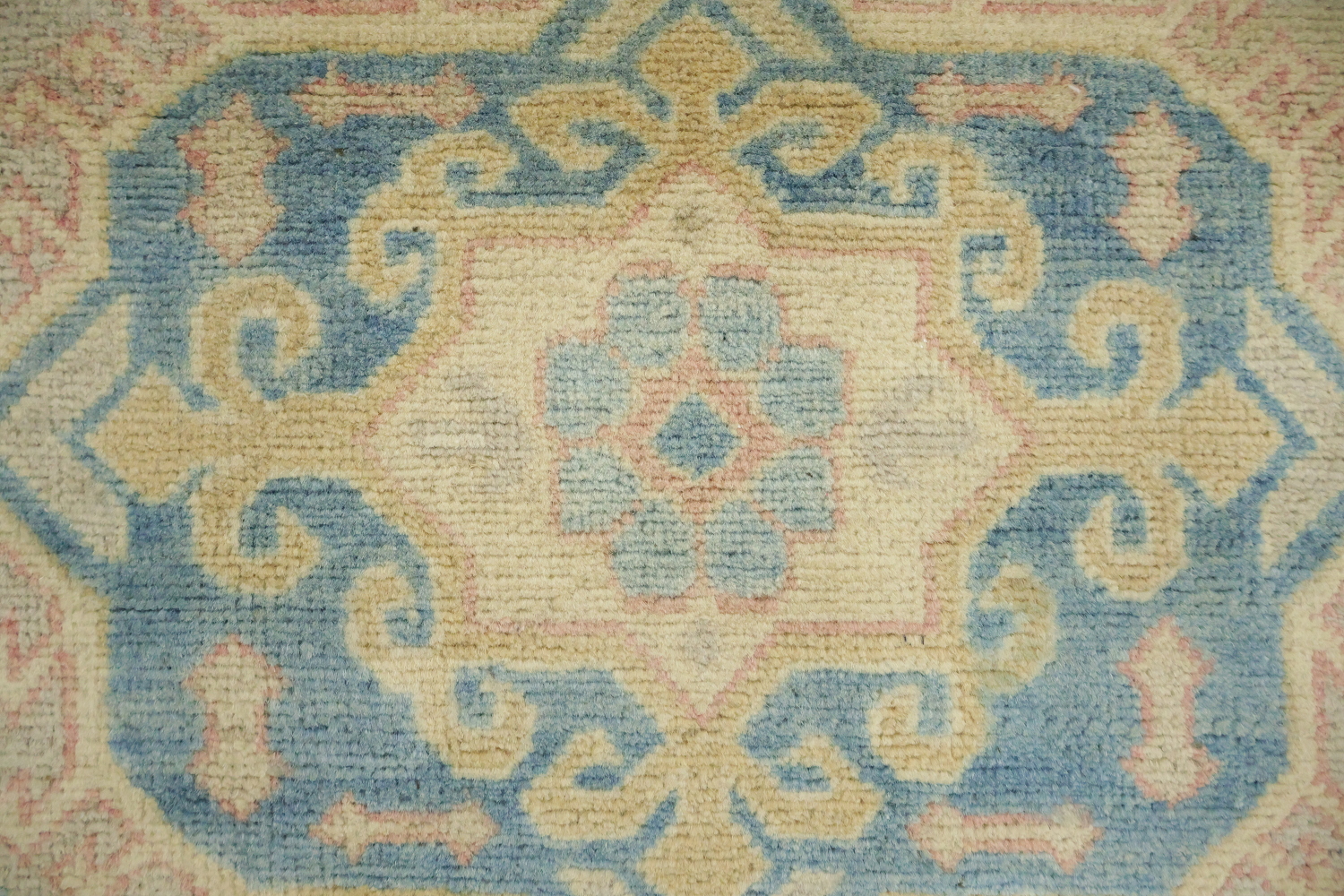 Luxuriate in Subtlety: Beige and Blue Classic Kazak Area Rug 9'x12'