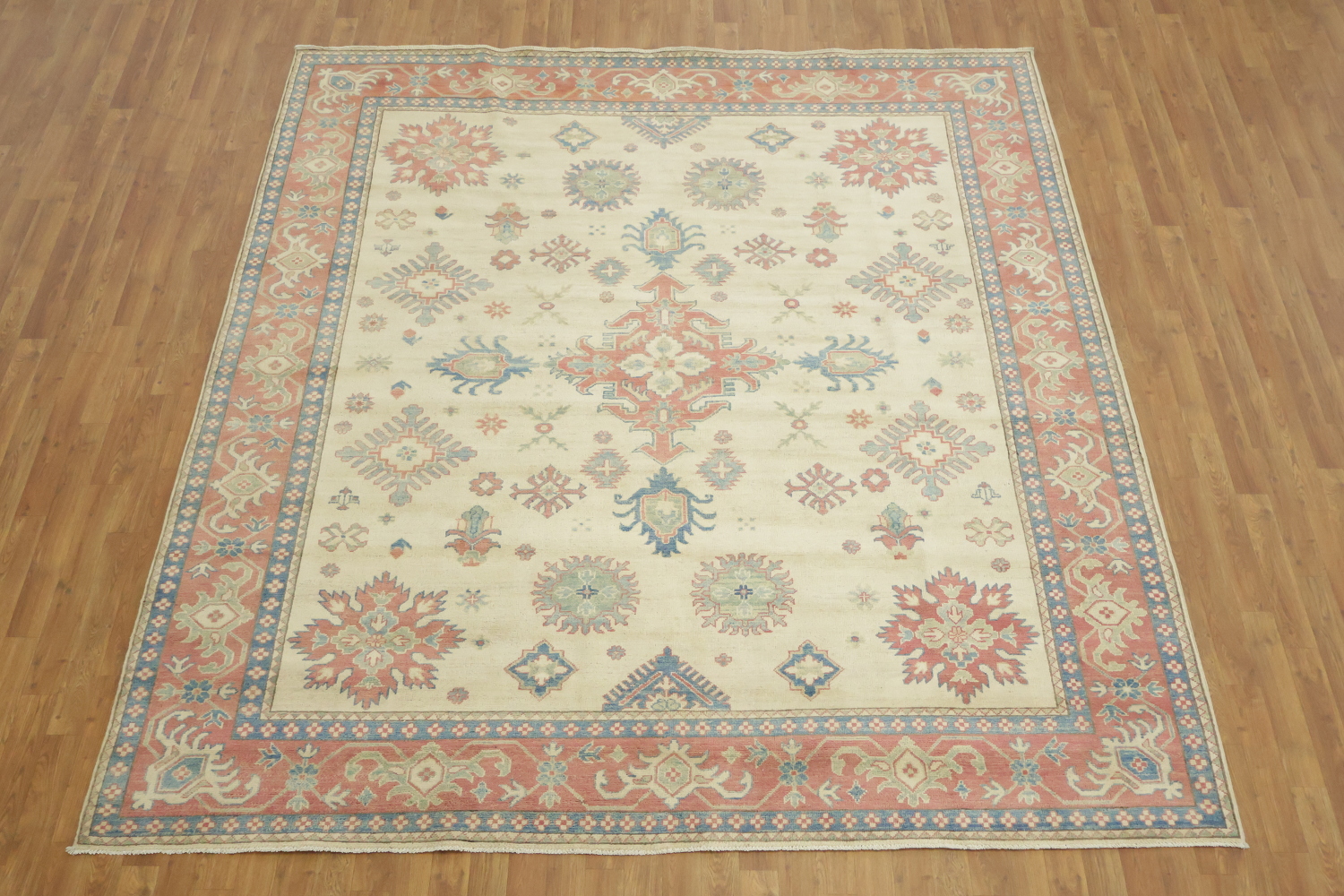 Premium Quality Kazak Pakistani Ivory and Blue Traditional Rug 9' 1'' x 8' 5''