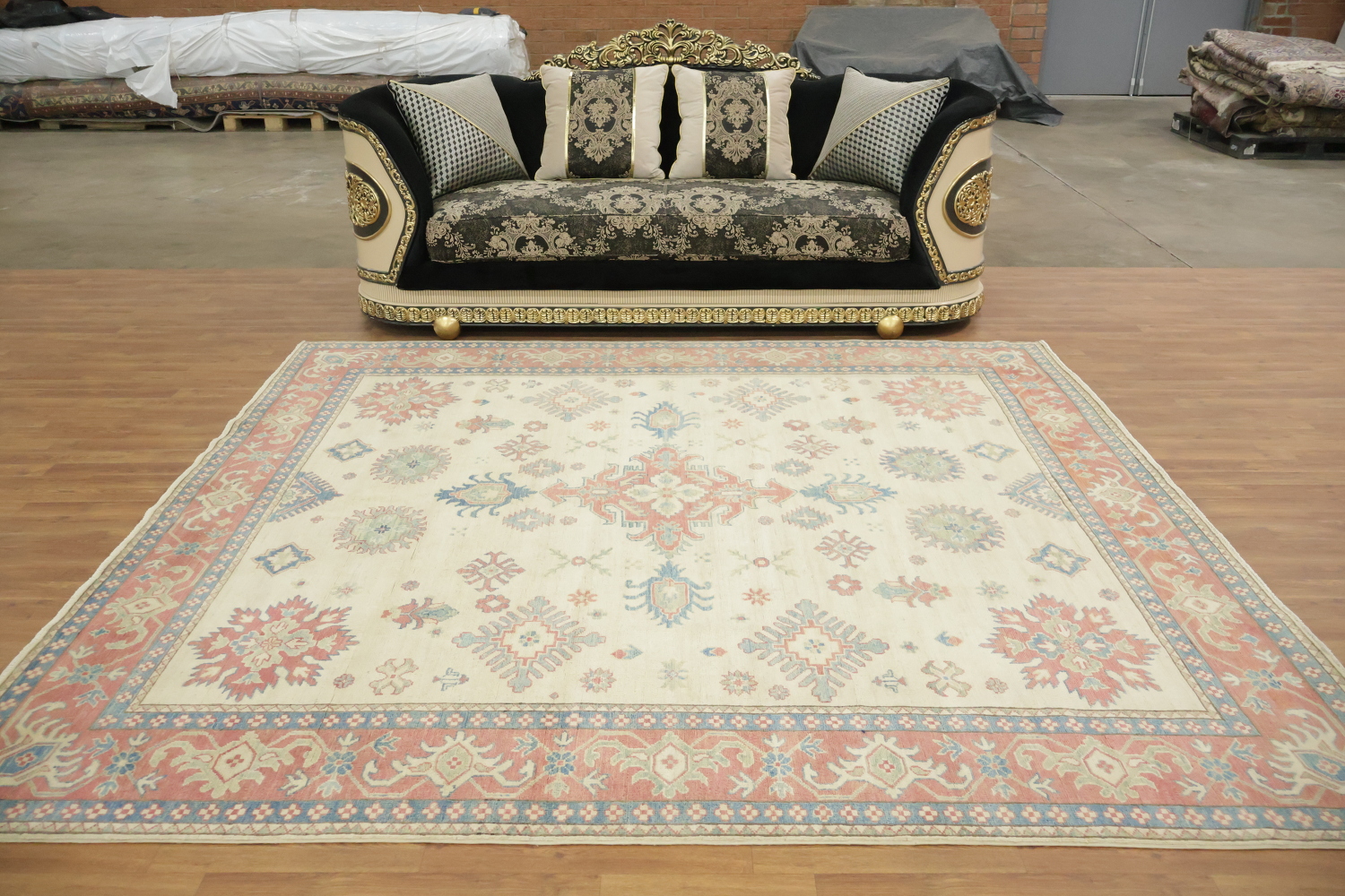 Premium Quality Kazak Pakistani Ivory and Blue Traditional Rug 9' 1'' x 8' 5''