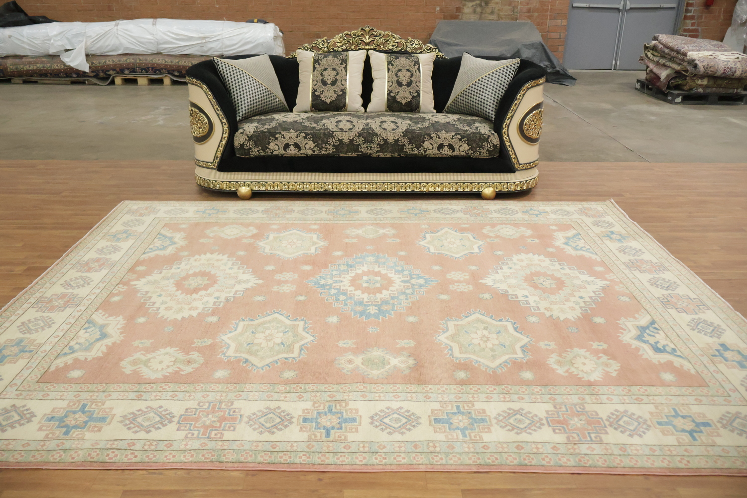 Traditional Muted terracotta/peach and Blue Kazak Pakistani Rug 8'x11'
