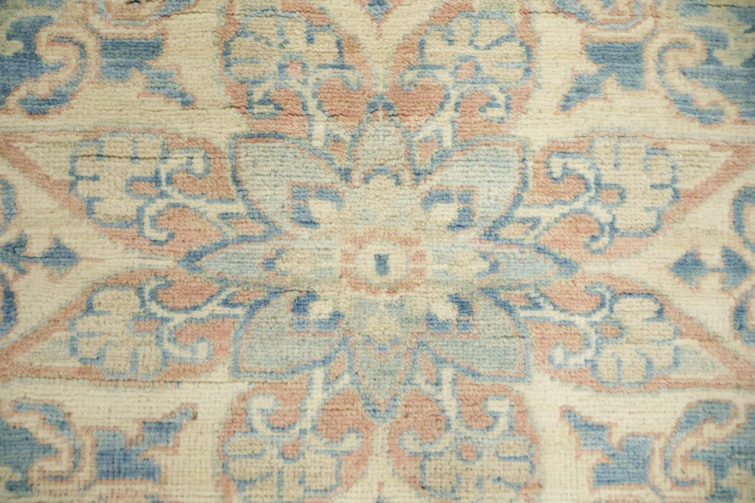 Elegant Peach and Blue Traditional Patterned Kazak Area Rug 8'x11'