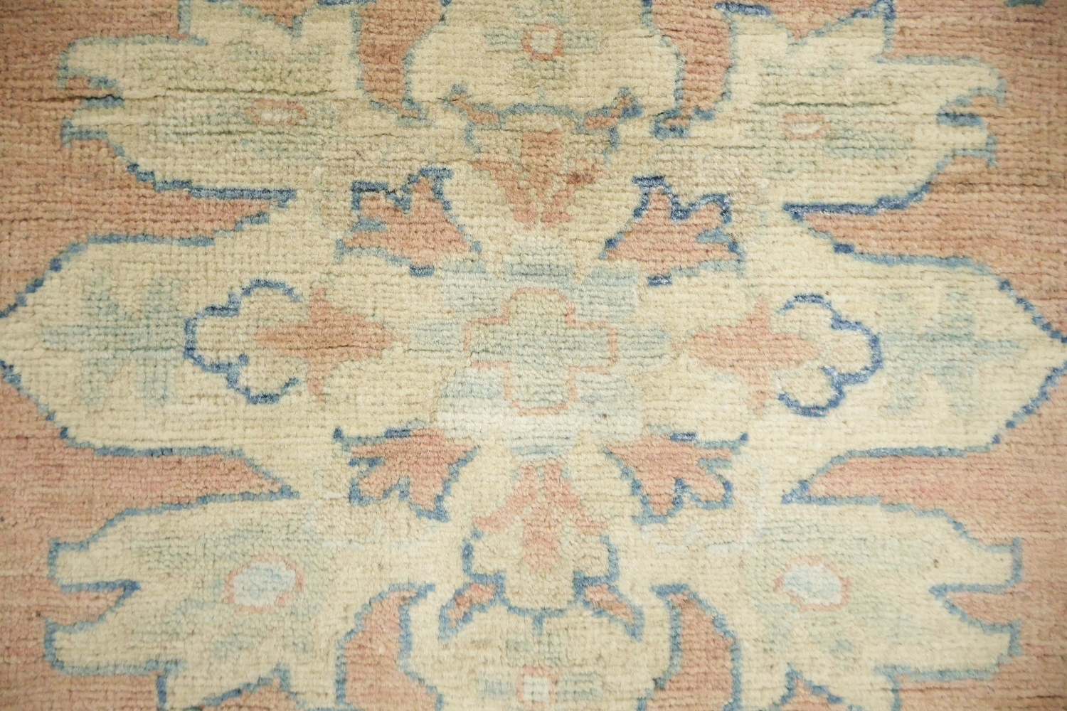 Elegant Peach and Blue Traditional Patterned Kazak Area Rug 8'x11'