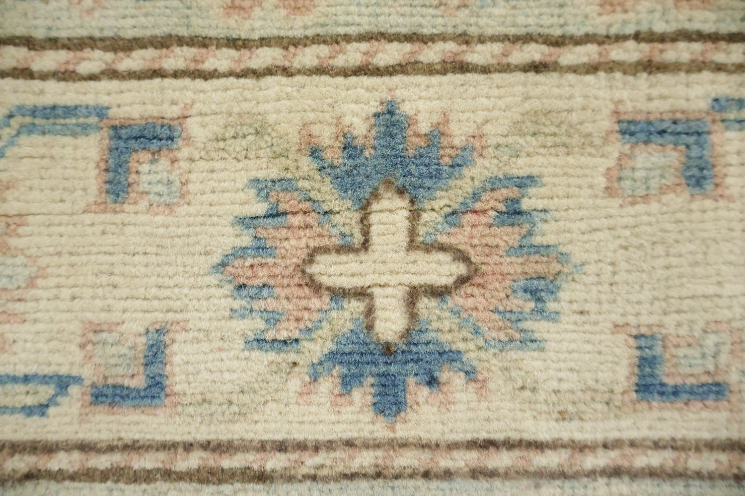 Elegant Peach and Blue Traditional Patterned Kazak Area Rug 8'x11'