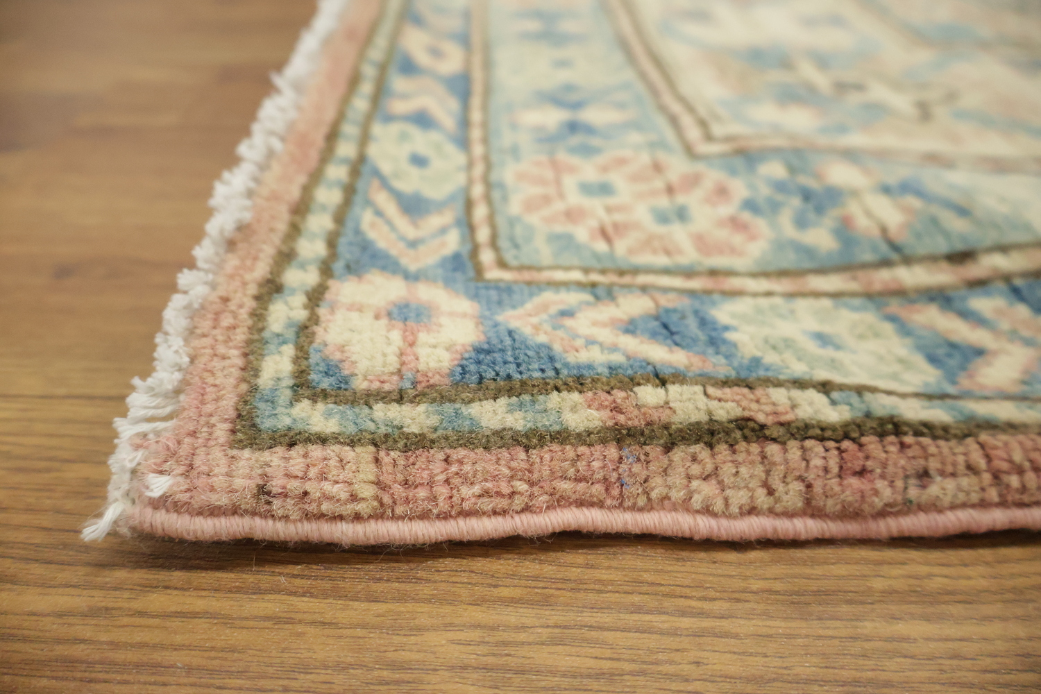 Elegant Peach and Blue Traditional Patterned Kazak Area Rug 8'x11'