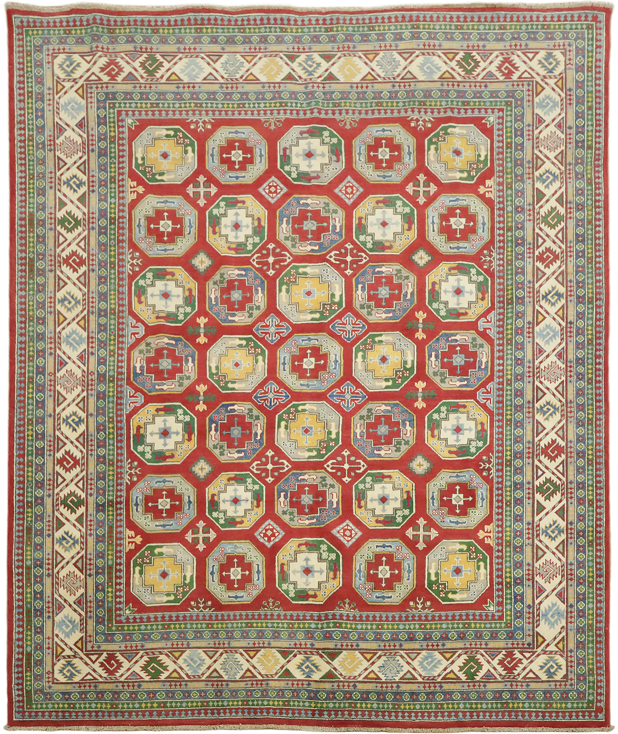 Traditional Red Area Rug with Bold Geometric Accents 8'x10'