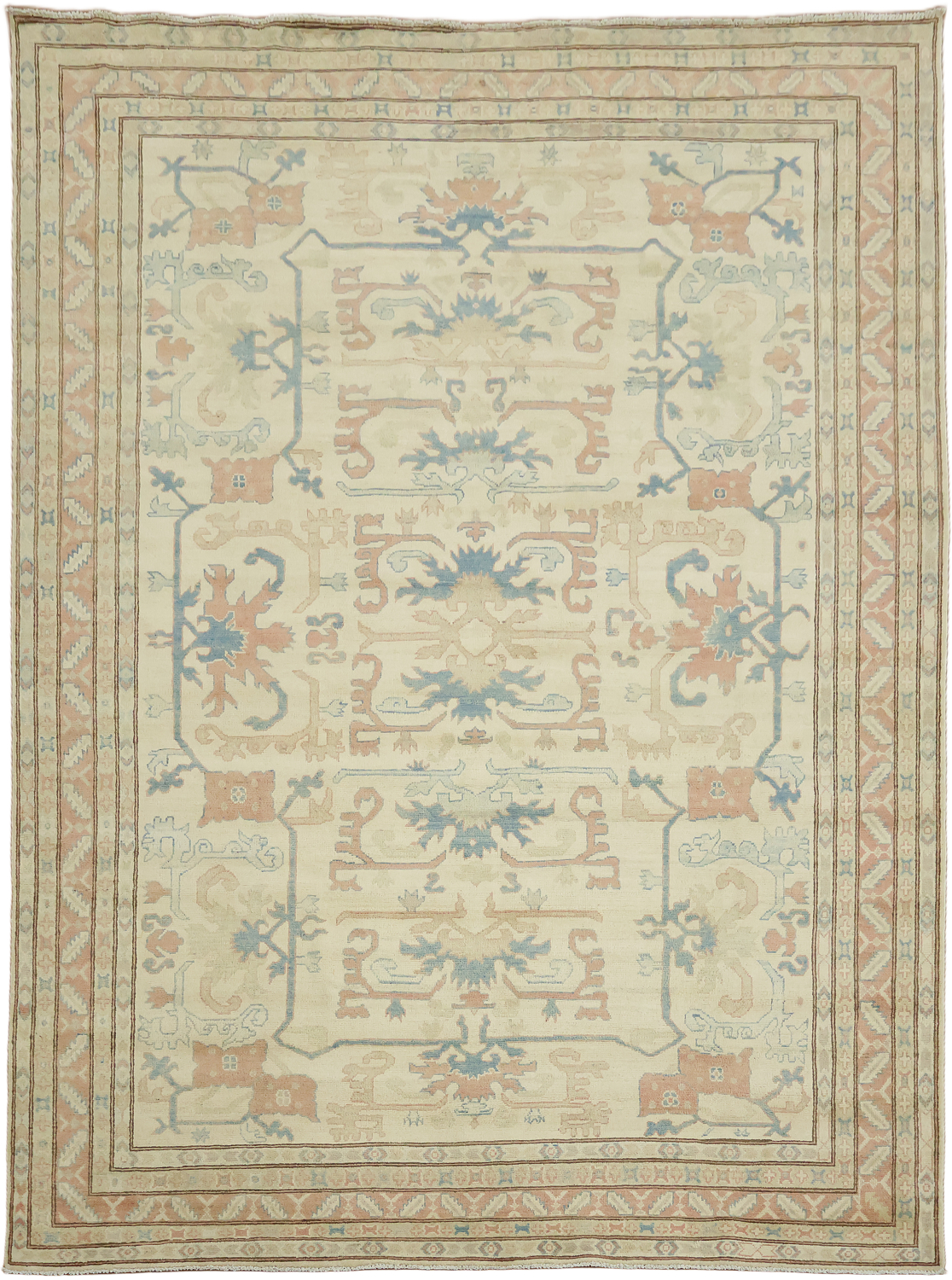 Elegant Traditional Design Ivory and Coral Handmade Rug 11' 5'' x 8' 6''