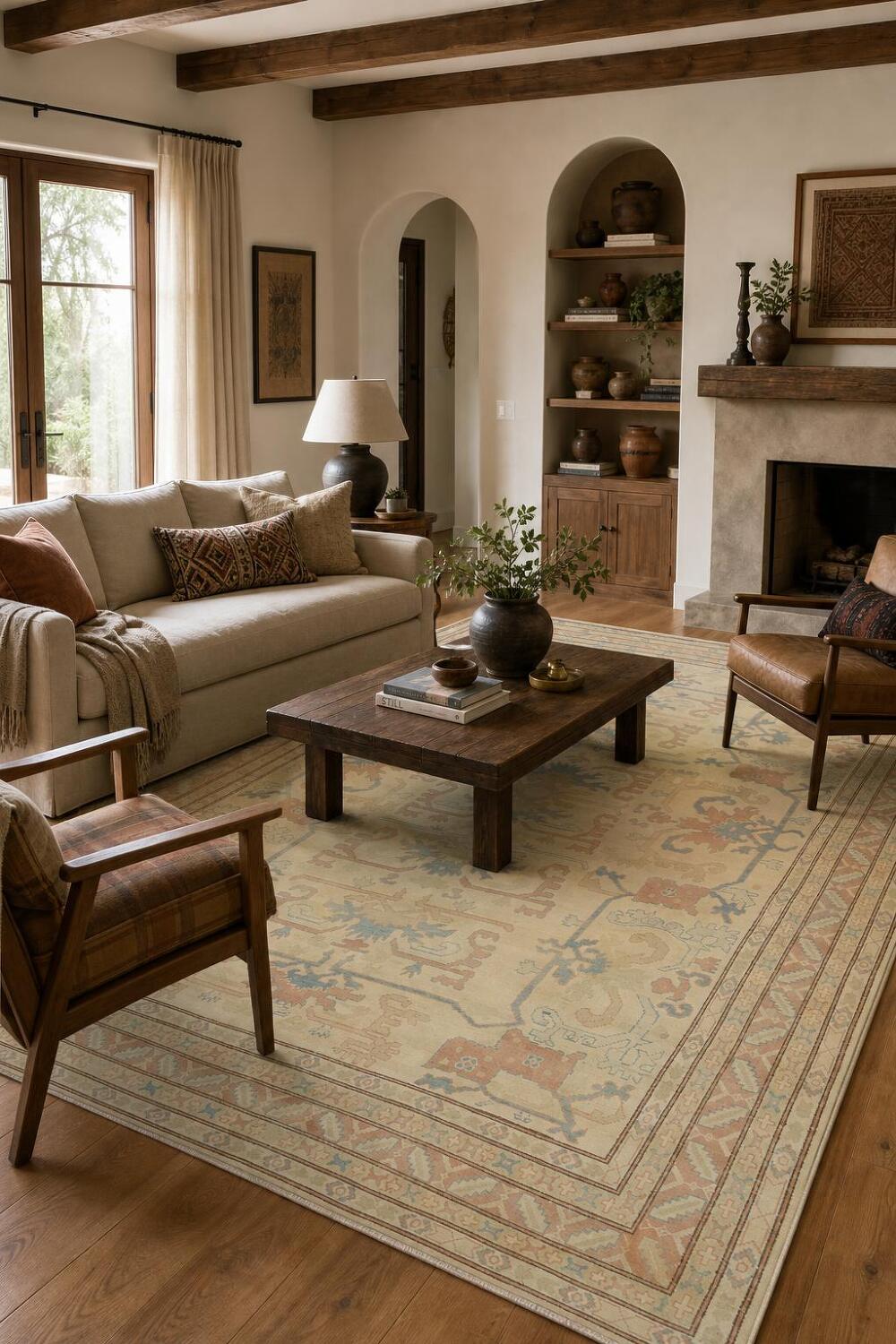 Elegant Traditional Design Ivory and Coral Handmade Rug 11' 5'' x 8' 6''