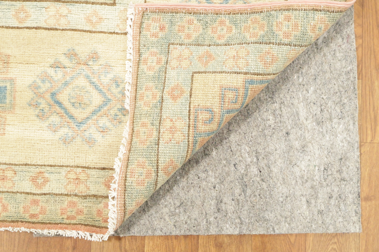 Traditional Pastel Pale Terracotta and Blue Kazak Pakistani Rug 8'x11'