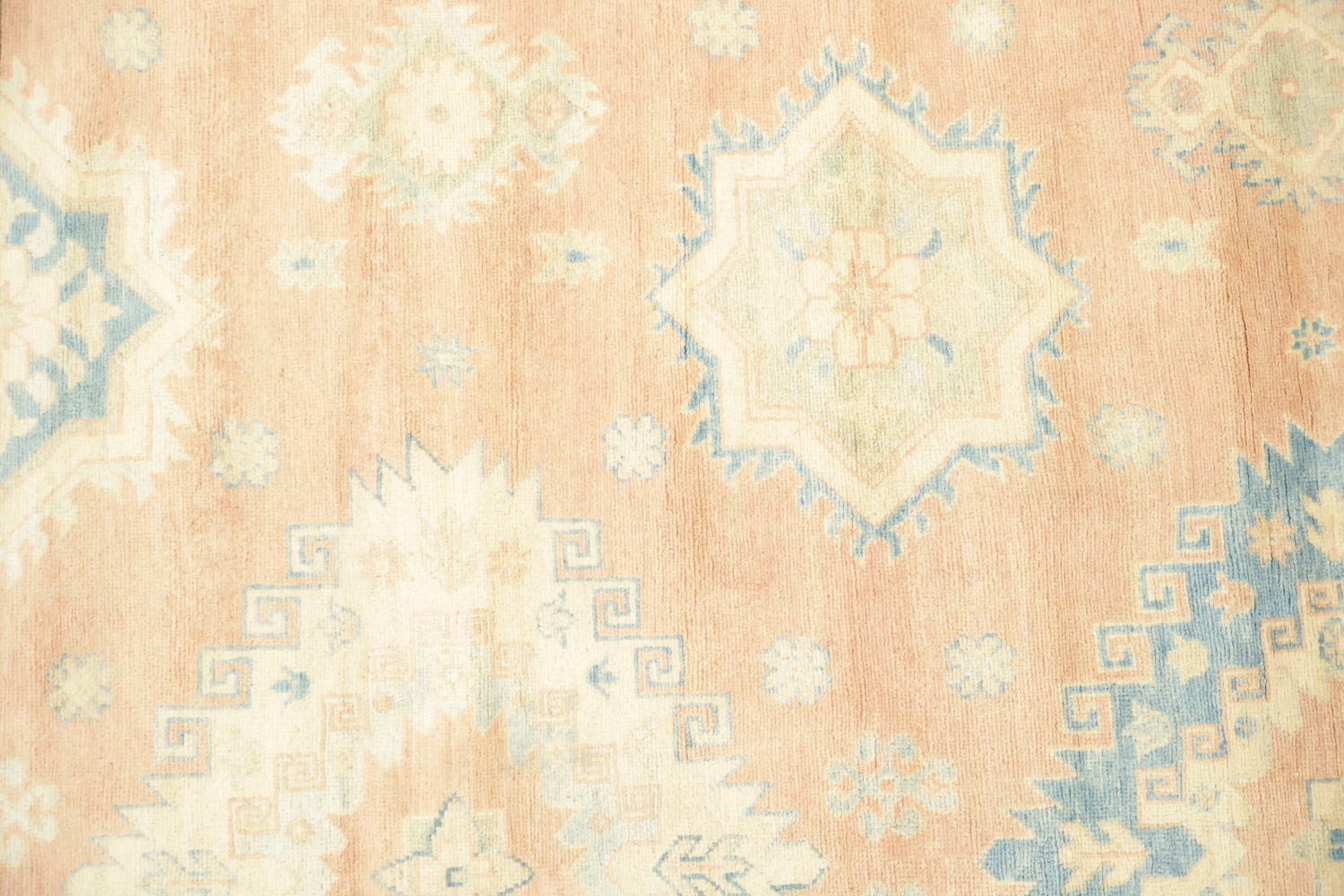 Traditional Pastel Pale Terracotta and Blue Kazak Pakistani Rug 8'x11'